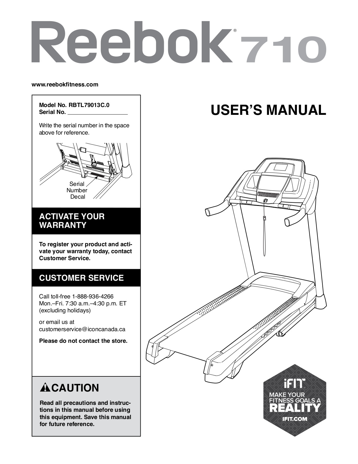 Reebok RBTL79013C0 Owner's Manual