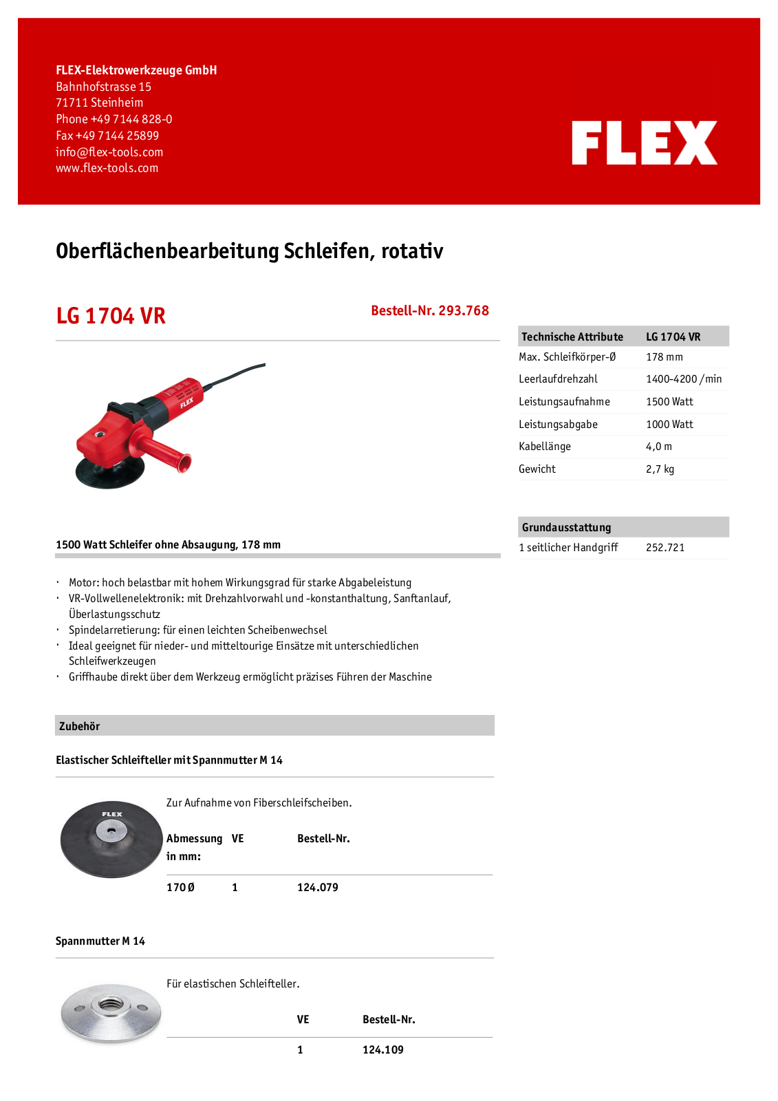 Flex LG 1704 VR Technical data