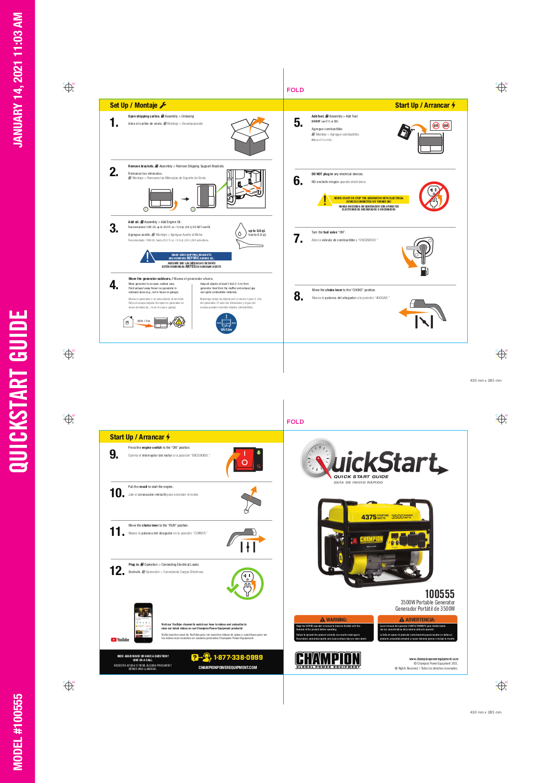 Champion 100555 Quick Start Guide