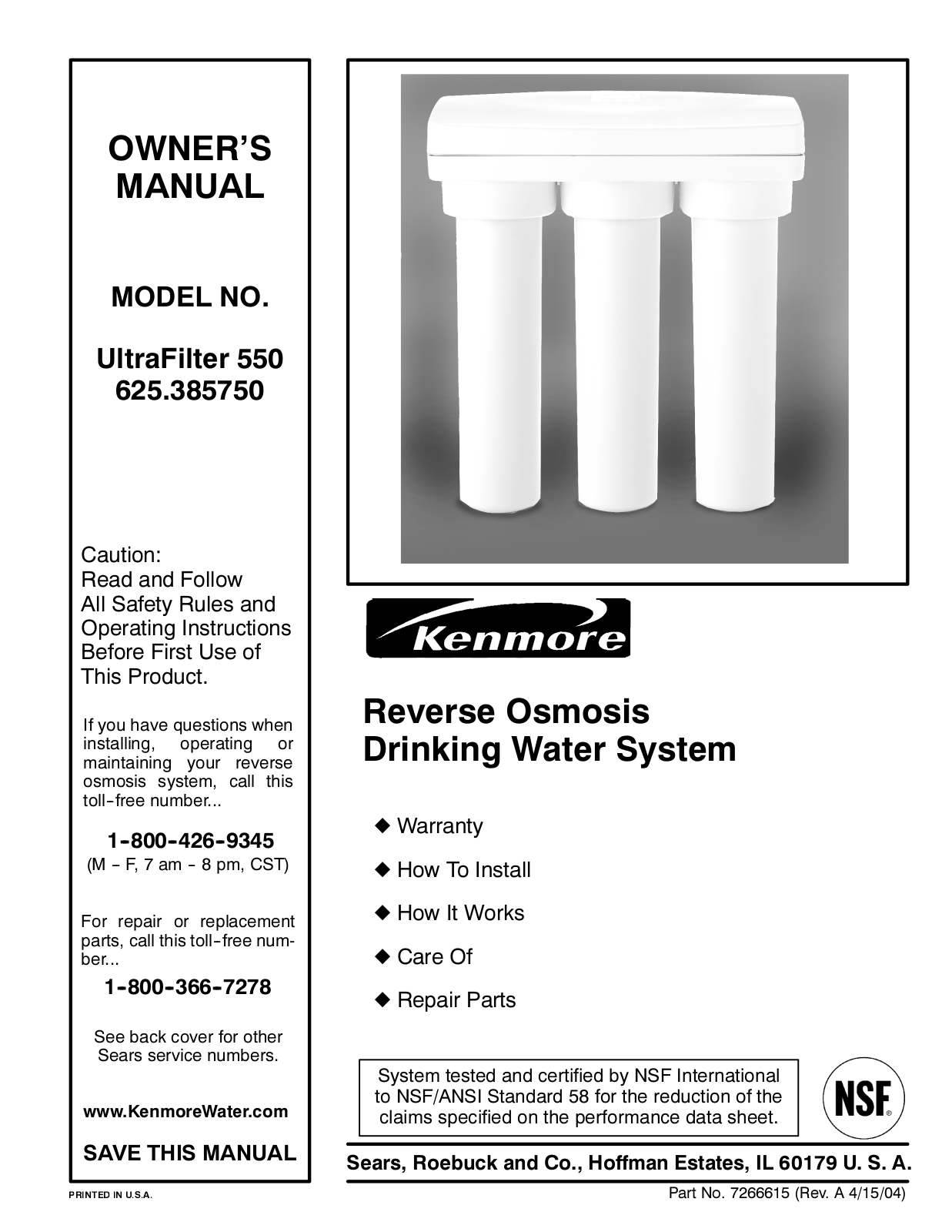 Kenmore RO-550 User Manual