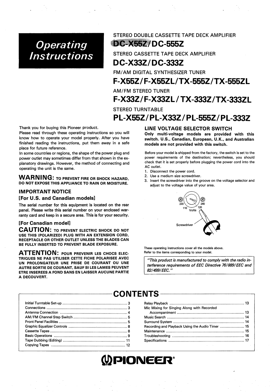 Pioneer F-X33ZL, F-X55ZL, PL-333Z, TX-555Z, TX-555ZL User Manual