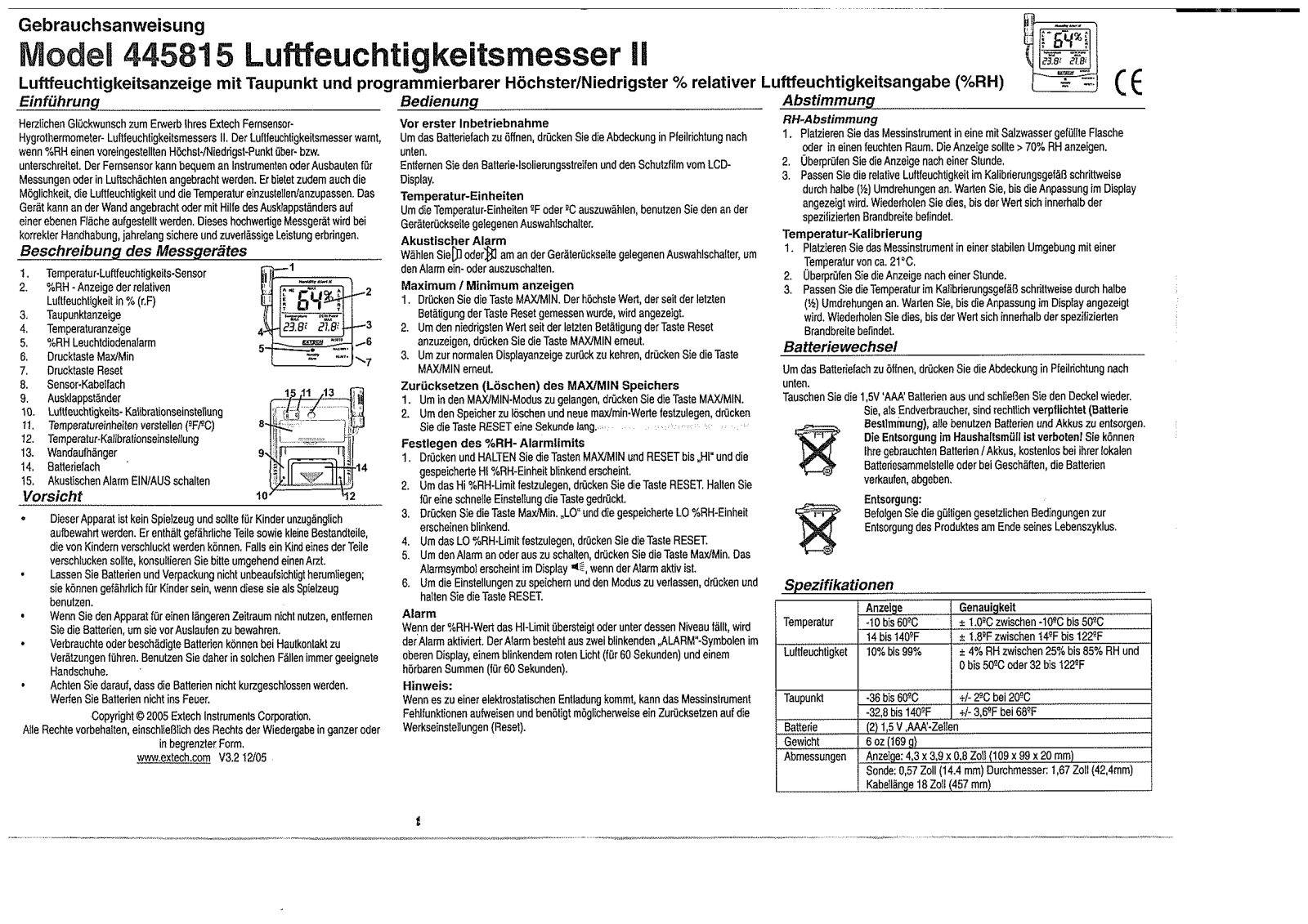 Extech 445815 User guide