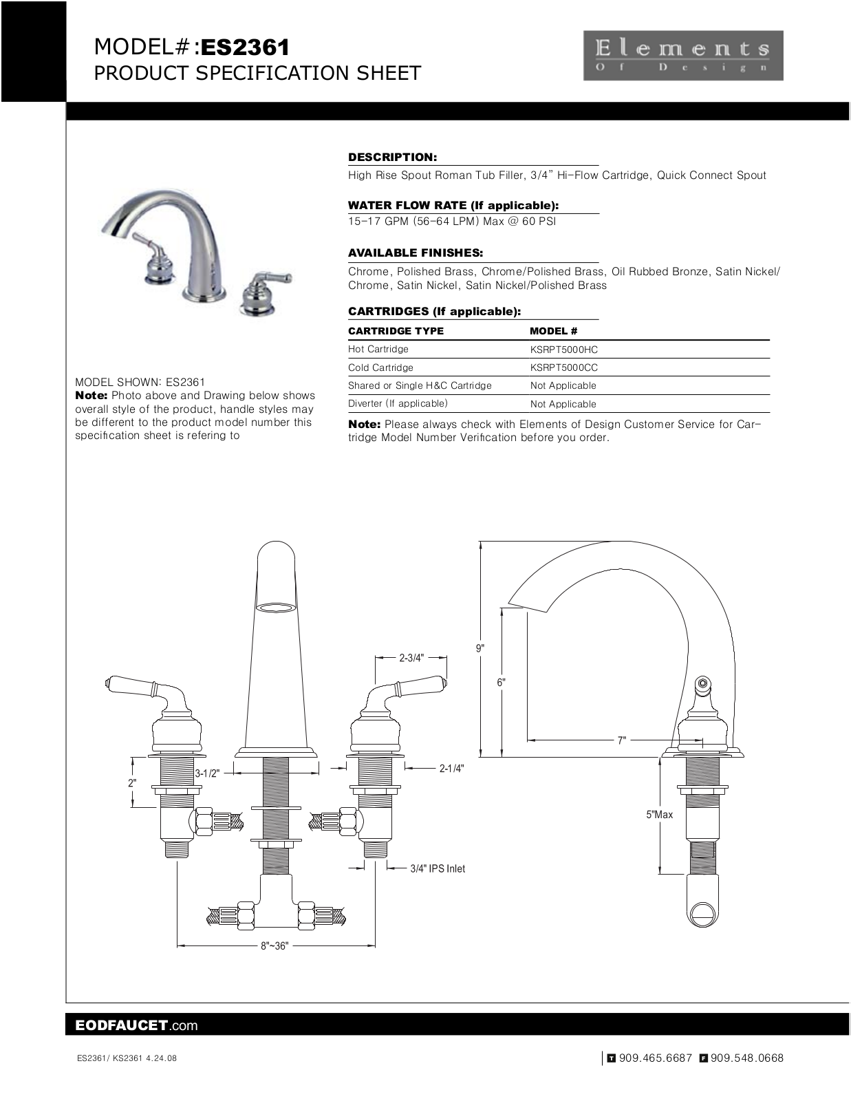 Elements of Design W004956245 Specification Sheet - ManualMachine.com