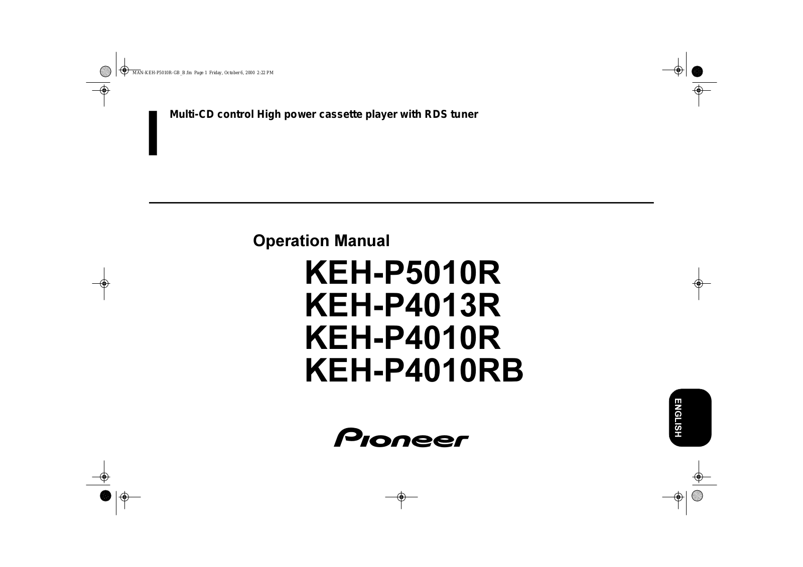 Pioneer KEH-P4010R, KEH-P4013R, KEH-P4010RB, KEH-P5010R User Manual