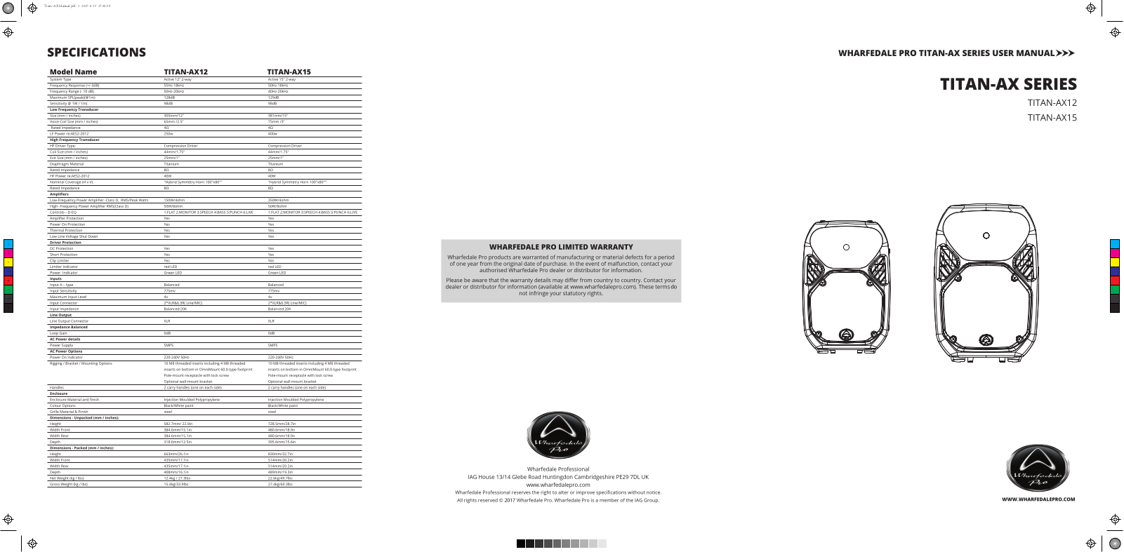 Wharfedale Pro TITAN-AX12, TITAN-AX15 User`s manual