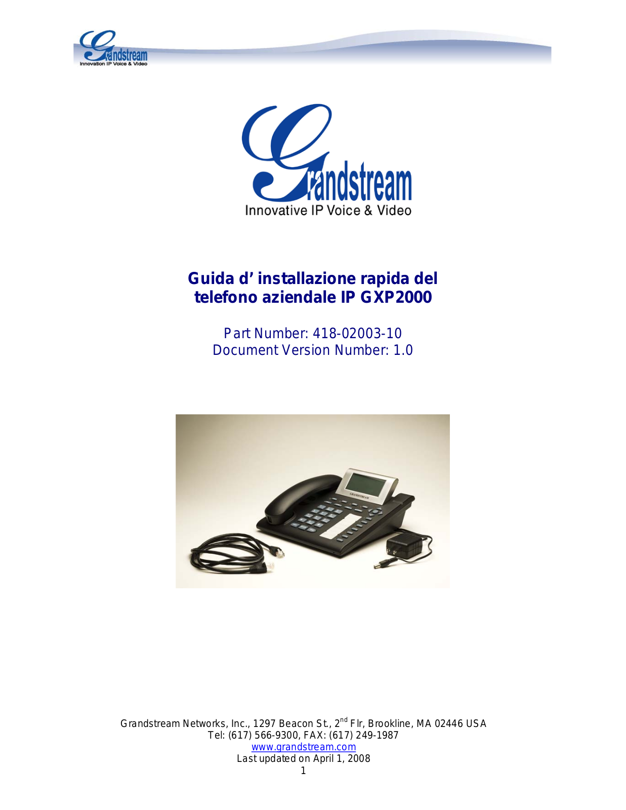 Grandstream GXP2000 Quick Installation Guide