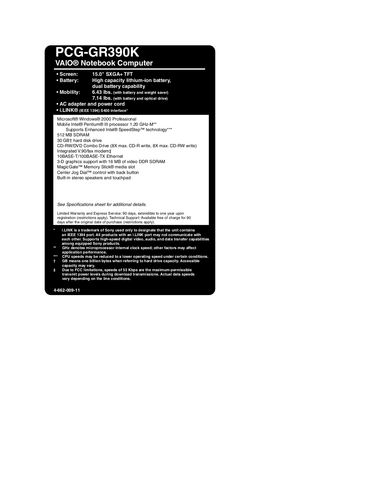 Sony PCG-GR390K User Manual