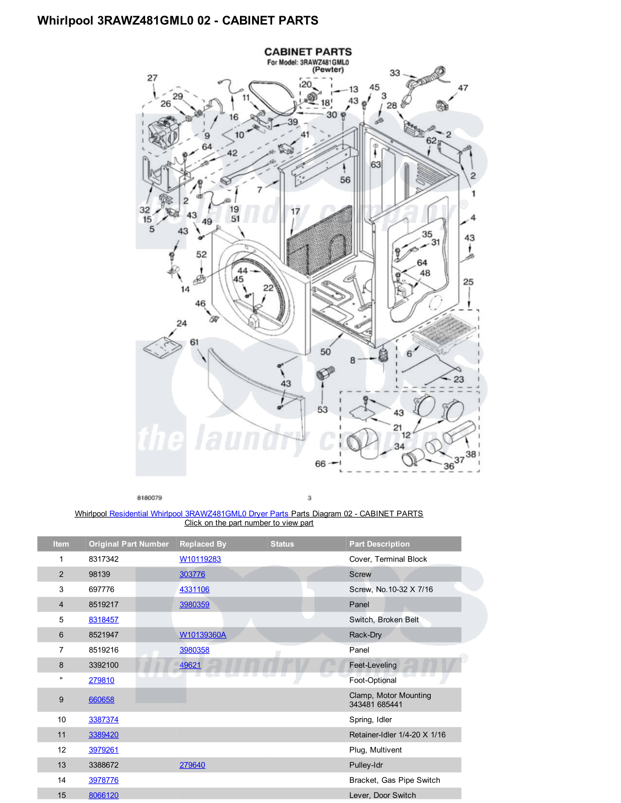 Whirlpool 3RAWZ481GML0 Parts Diagram