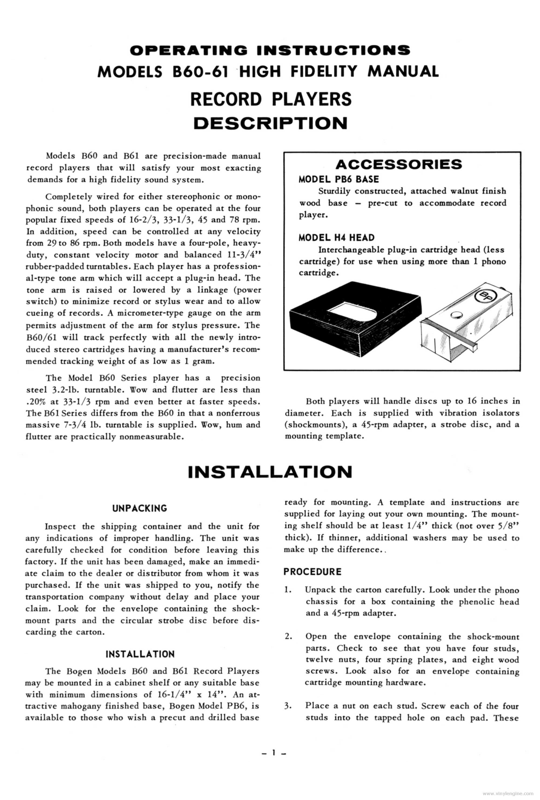 Bogen B60 Operation Manual