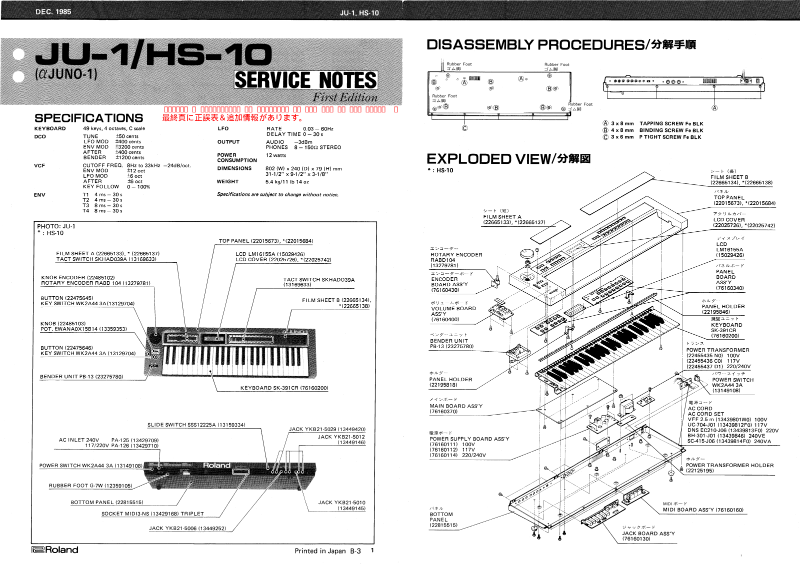 Roland JUNO-1 Schematic