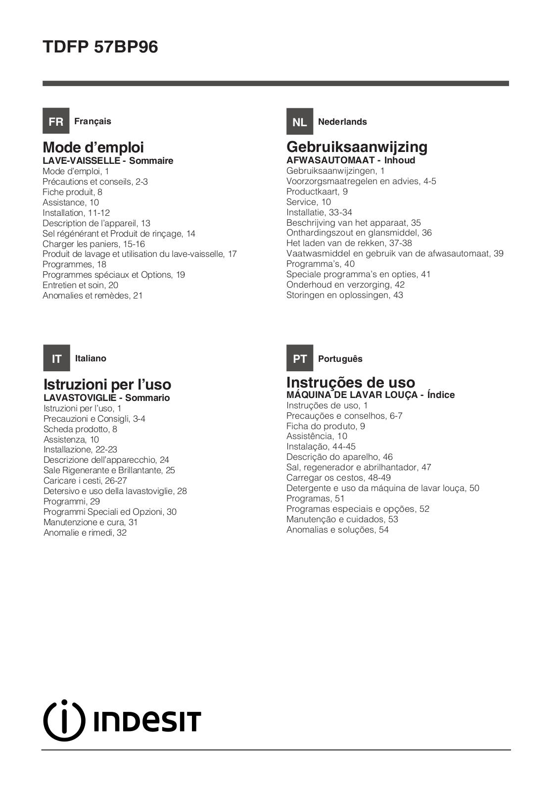 INDESIT TDFP 57BP96 EU User Manual