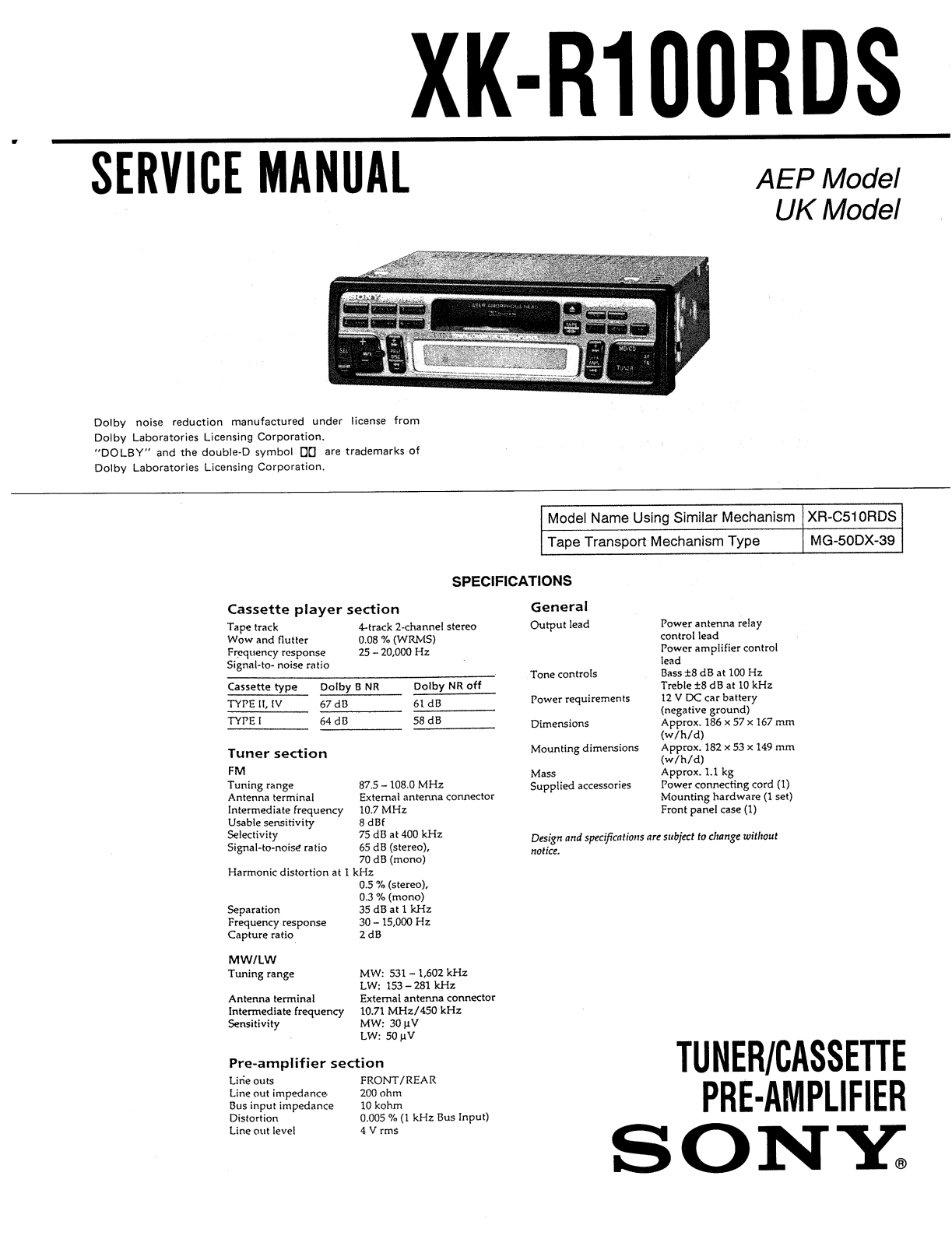 Sony XK-R100 RDS User Manual