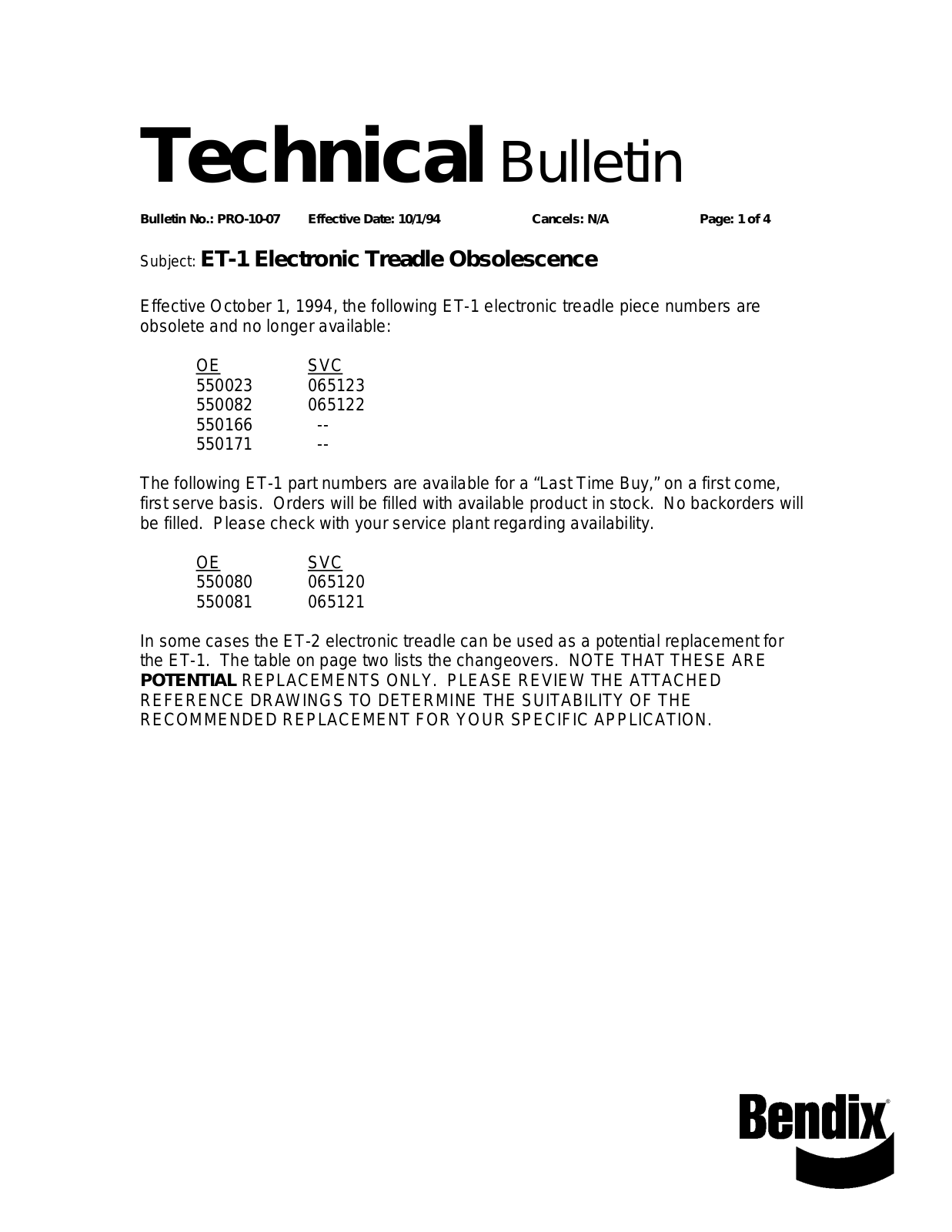 BENDIX TCH-010-007 User Manual