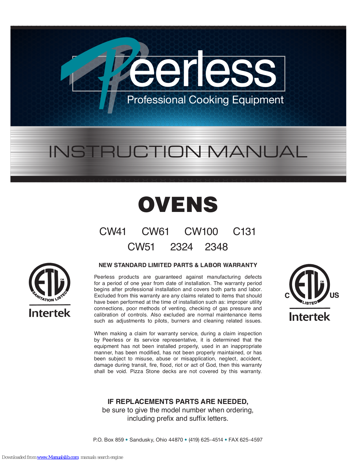 PEERLESS CW41, CW61, CW100, C131, CW51 Instruction Manual