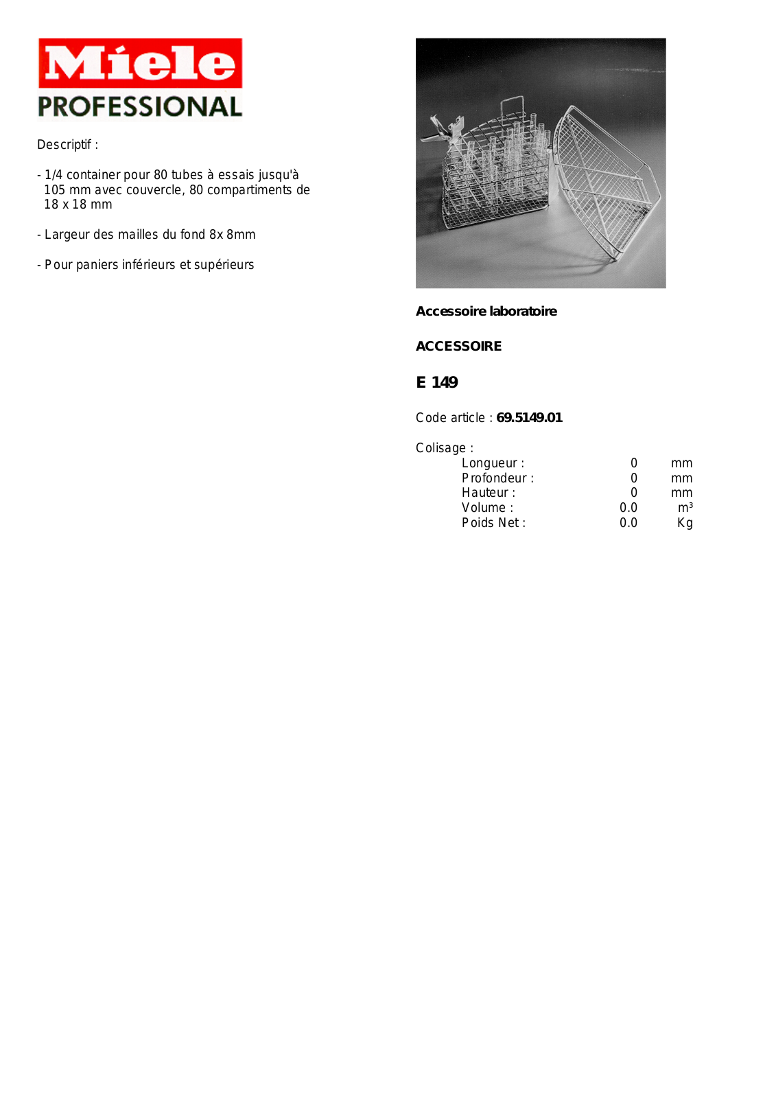 MIELE E 149 DESCRIPTIF User Manual