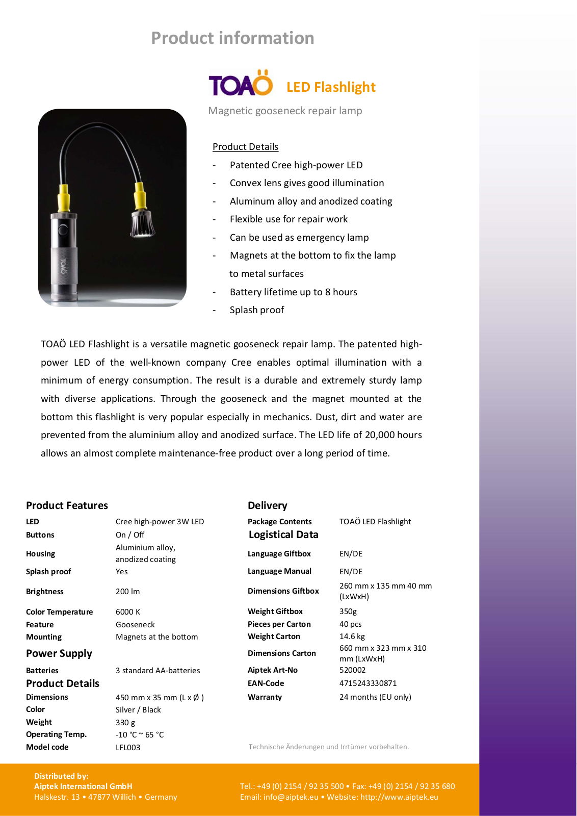 AIPTEK Flashlight User Manual