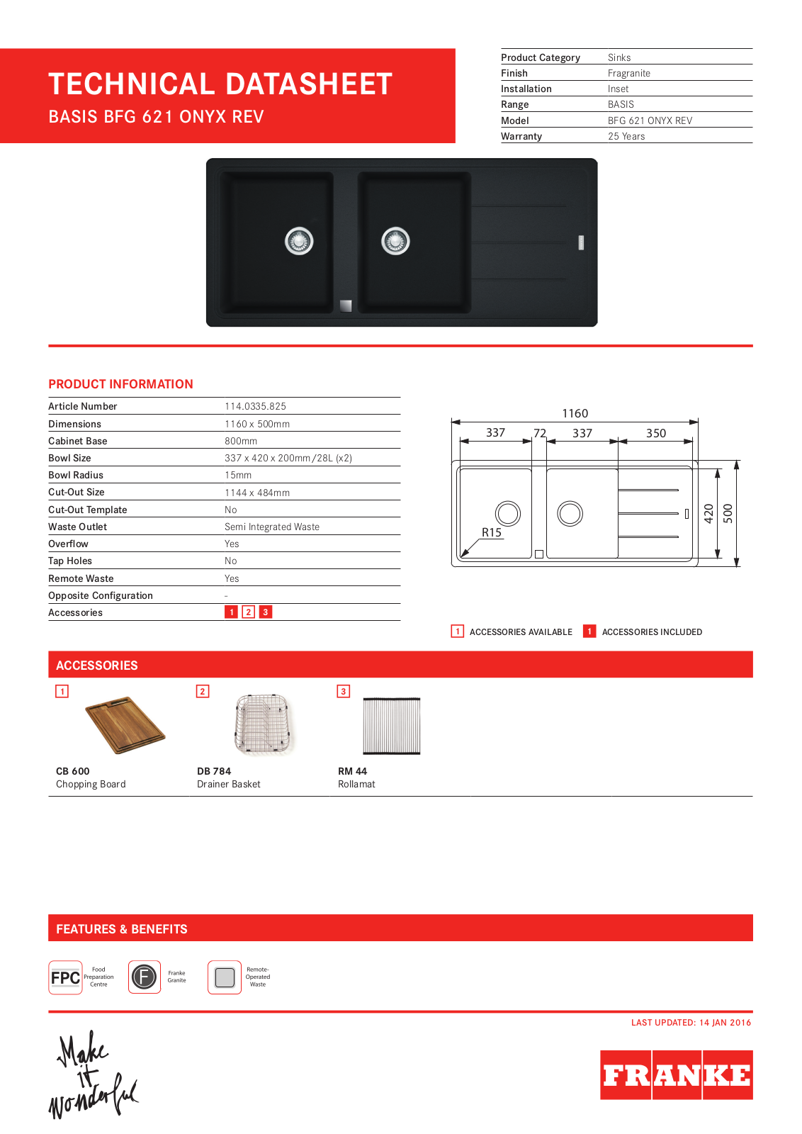 Franke BFG621ONTA6300B, BFG621ONTA9511 Datasheet