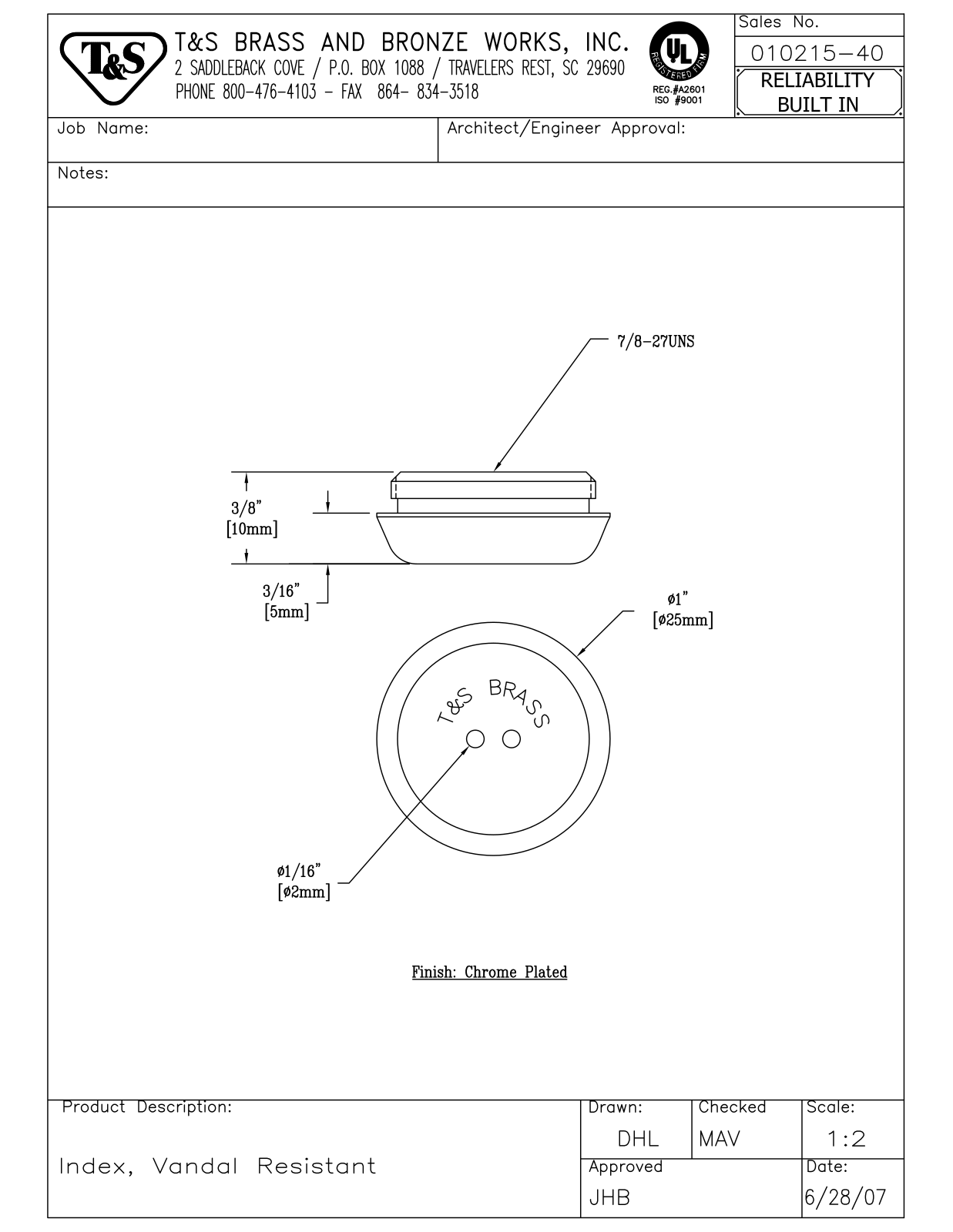 T&S Brass 010215-40 User Manual