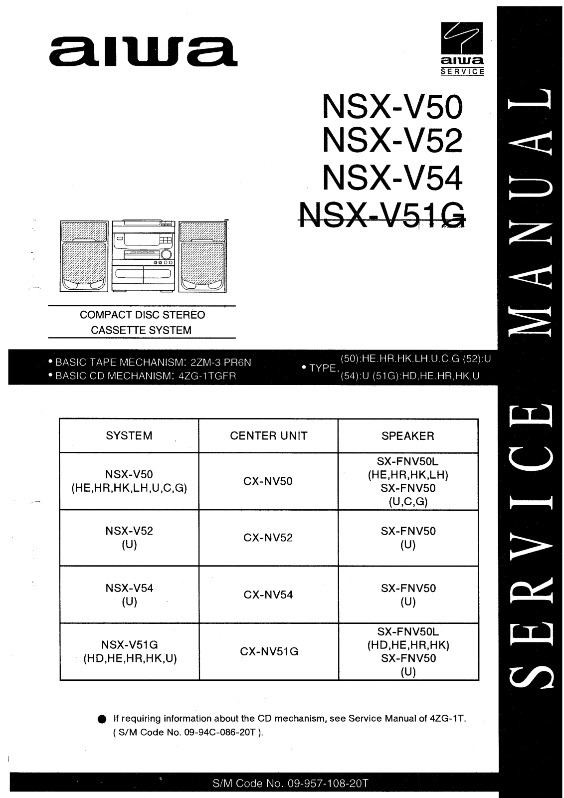 Aiwa NSXV-50, NSXV-51-G, NSXV-54, NSXV-52 Service manual