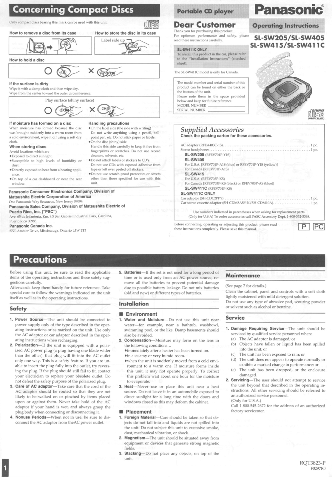 Panasonic SL-SW411C Operating Instruction