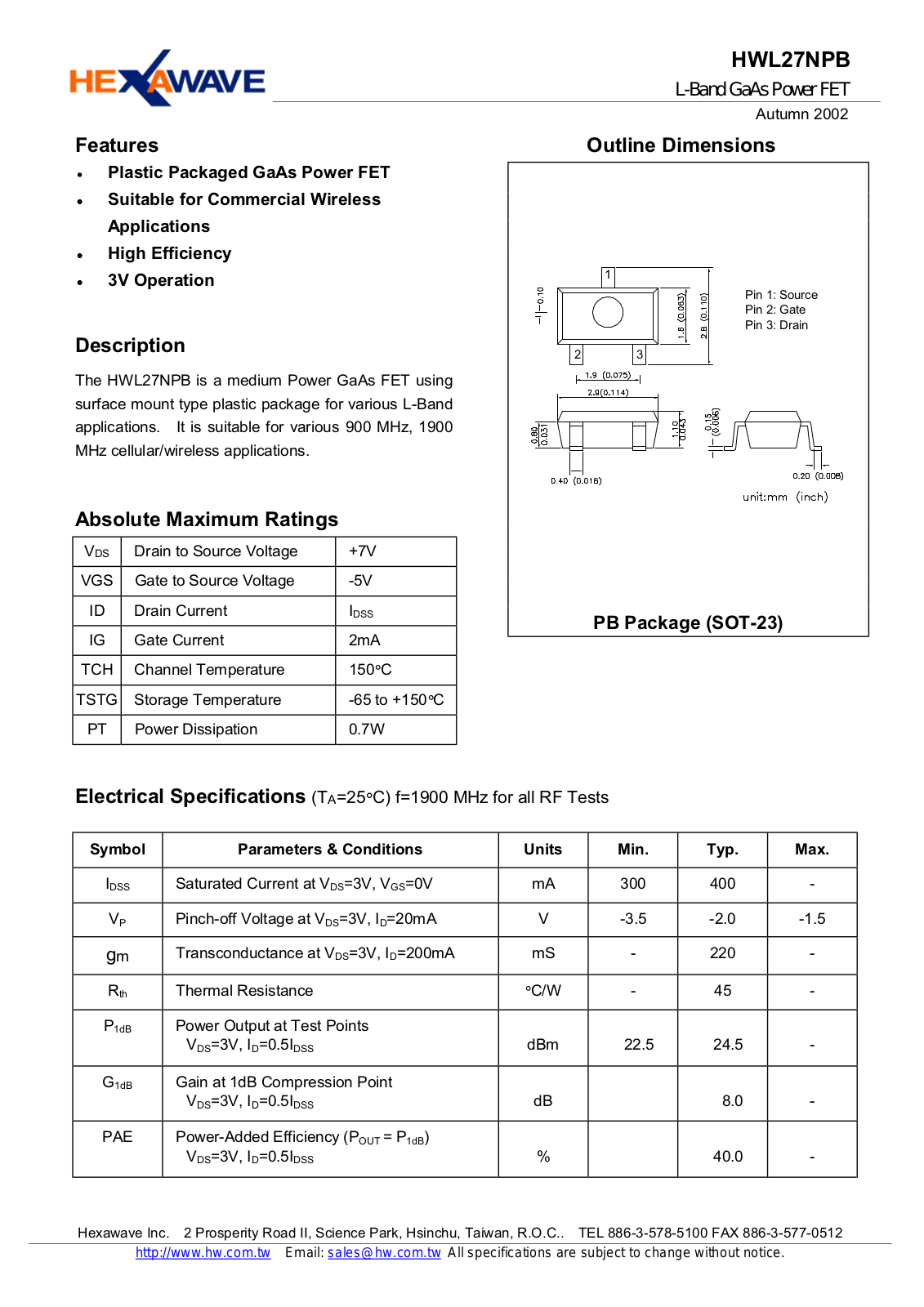 HWTW HWL27NPB Datasheet