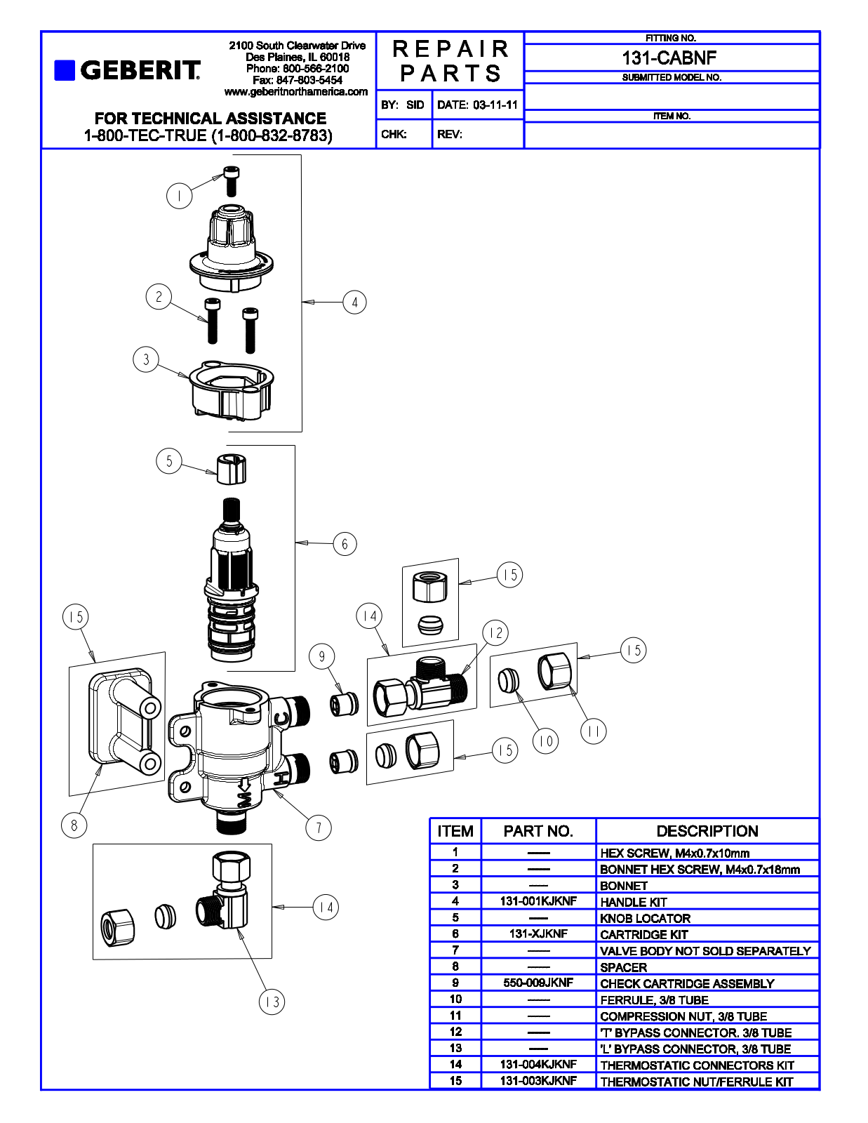 Chicago Faucet 131-CABNF Parts List