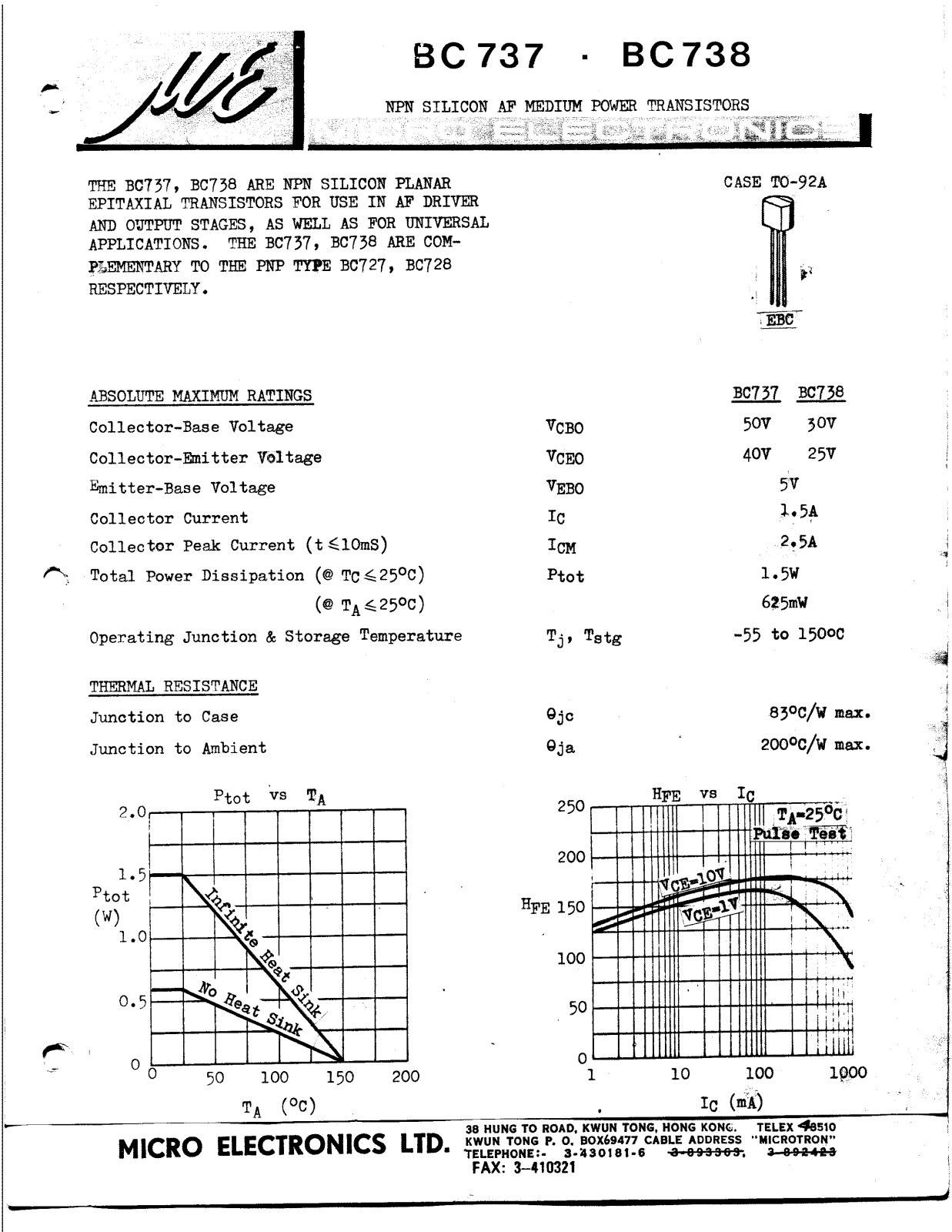 ME BC738, BC737 Datasheet