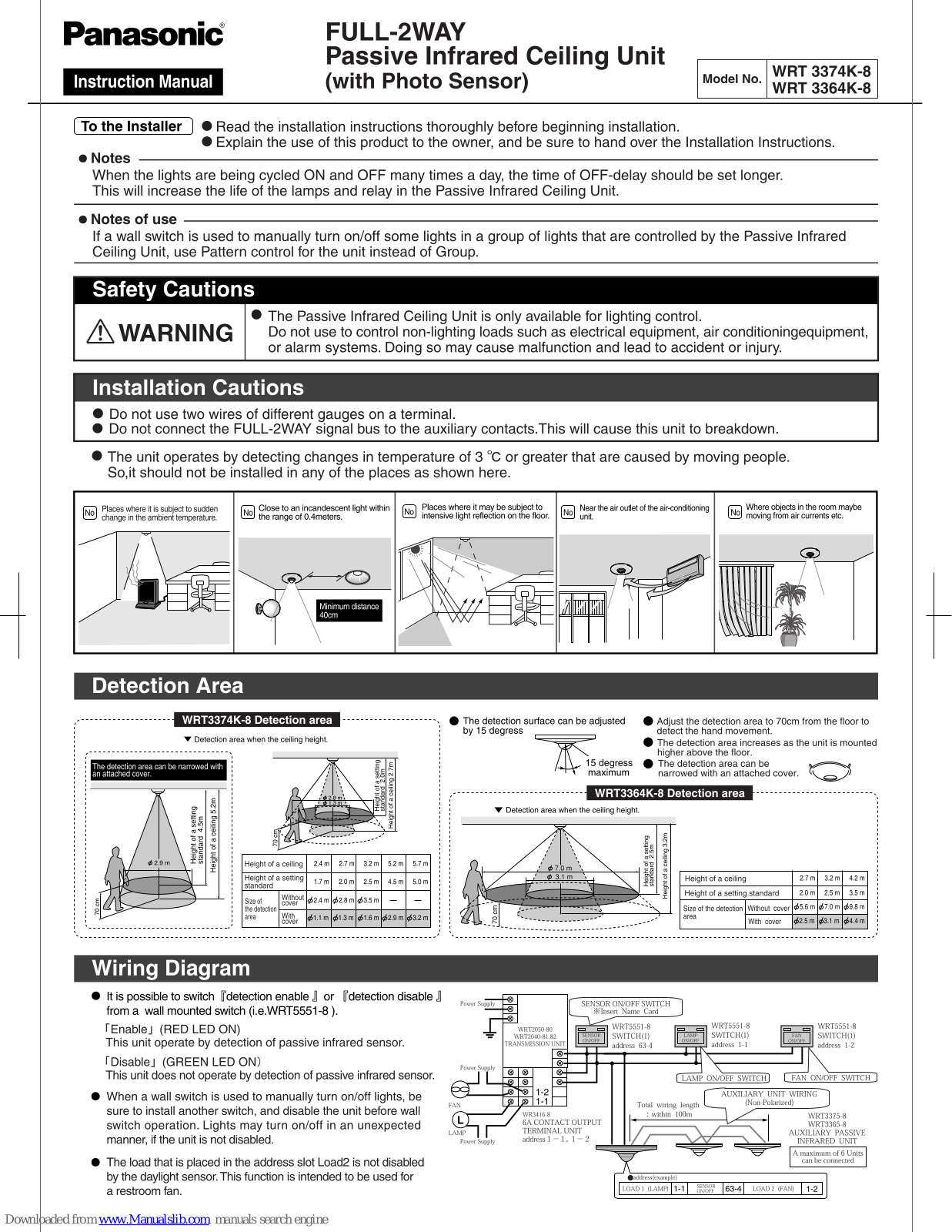 Panasonic WRT 3374K-8, WRT 3364K-8 Instruction Manual