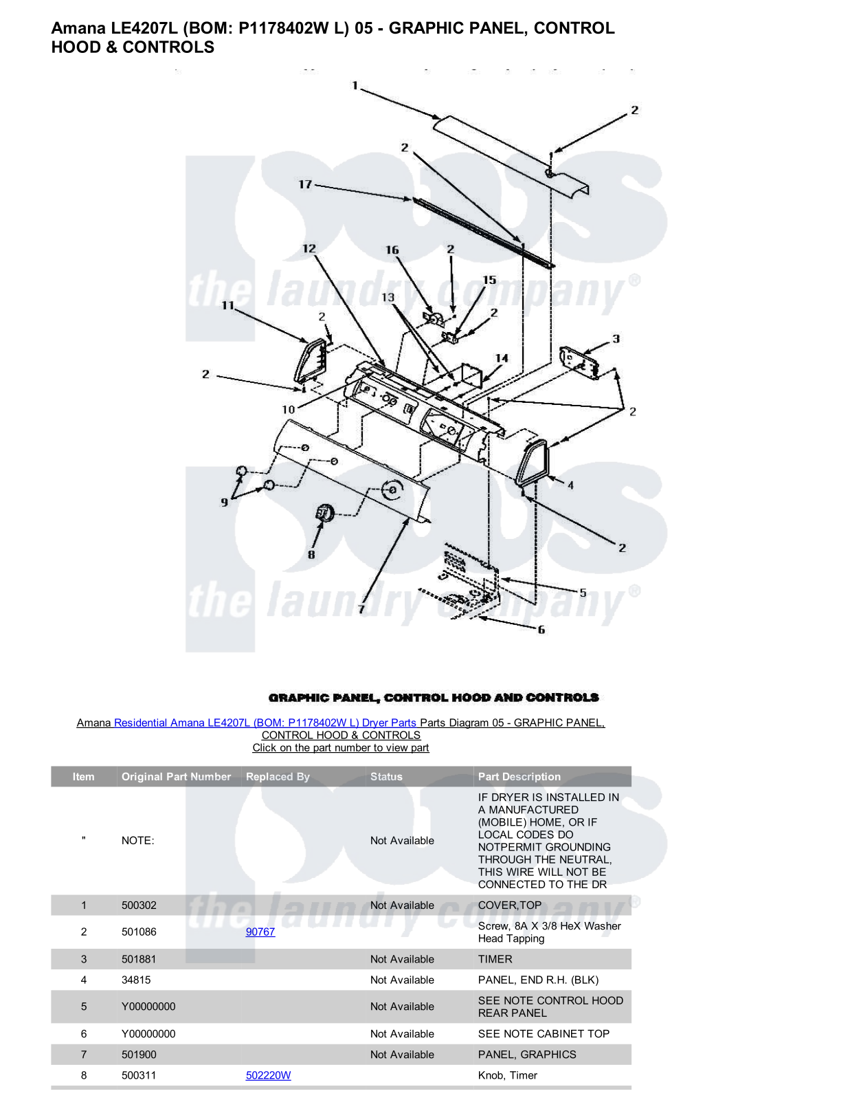 Amana LE4207L Parts Diagram