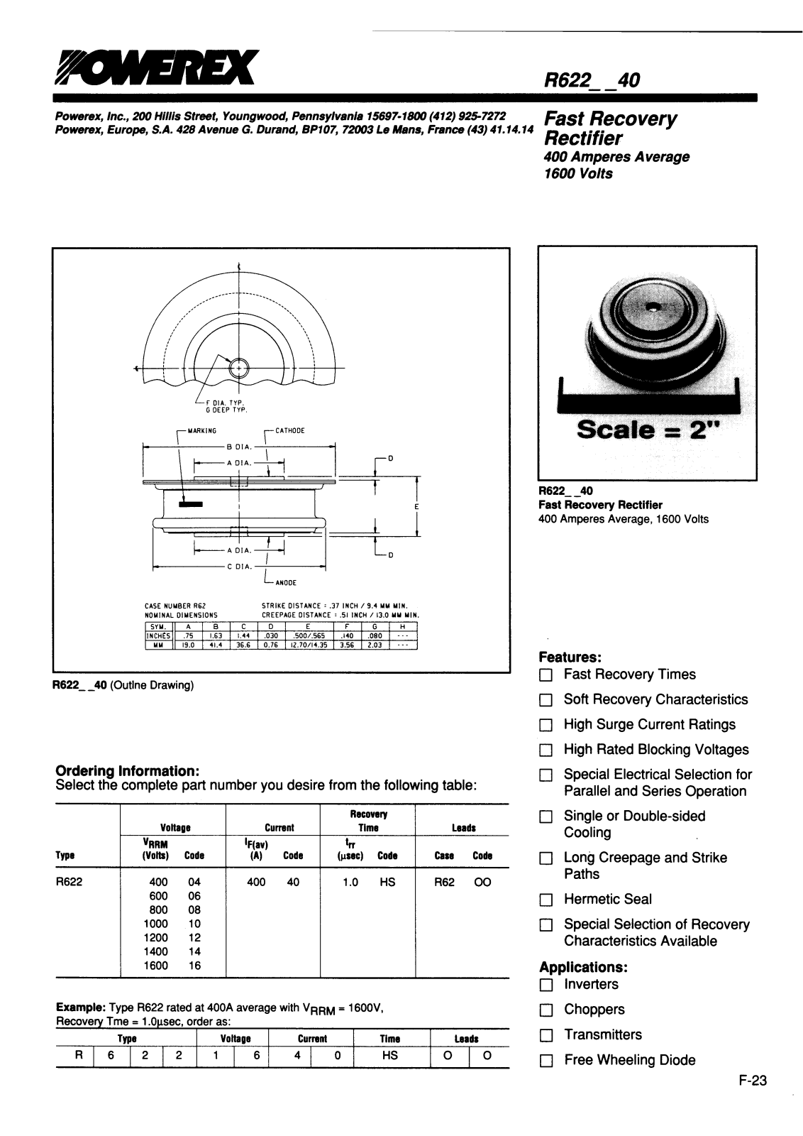 POWEREX R6220240HS, R6220440HS, R6220640HS, R6221040HS, R6221240HS Datasheet