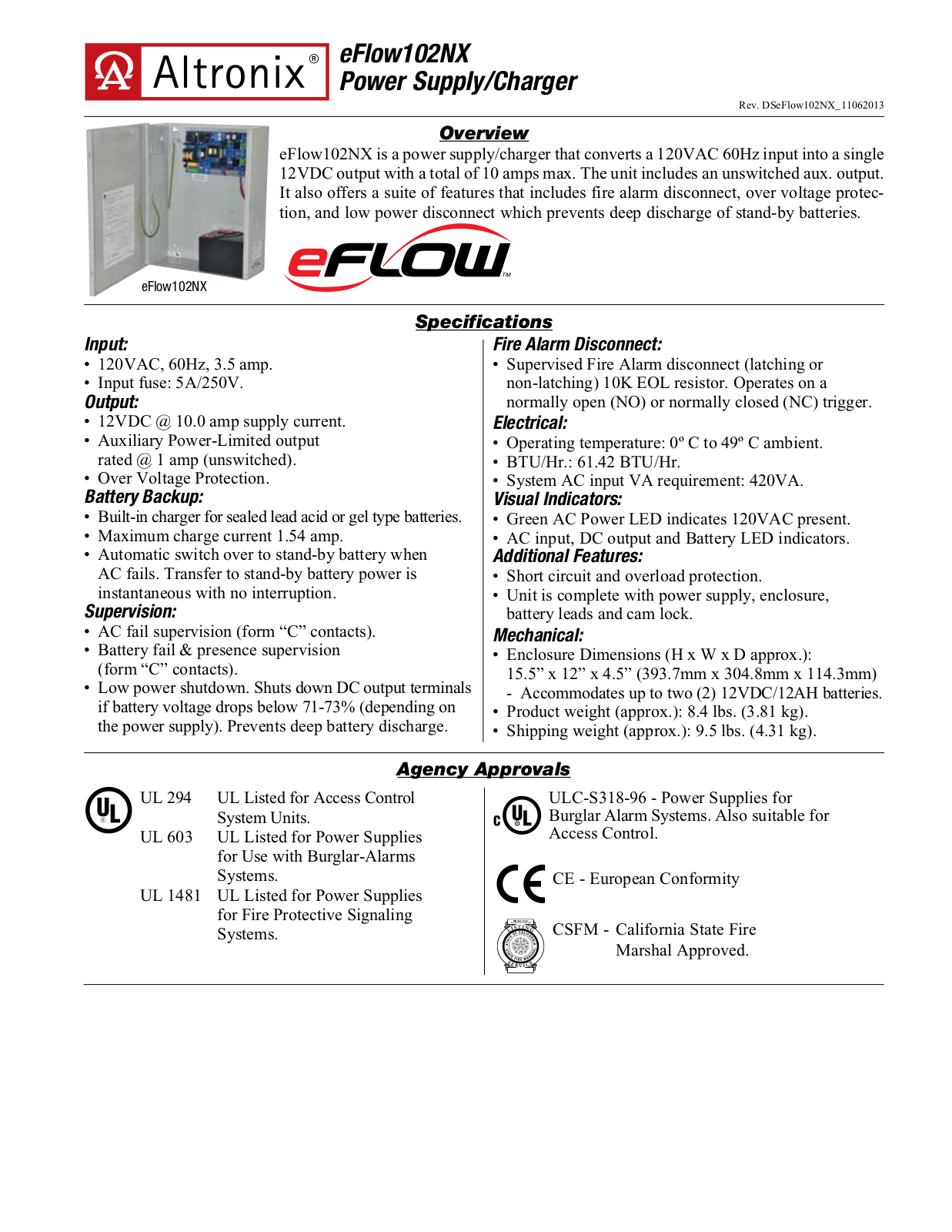 Altronix EFLOW102NX Specsheet