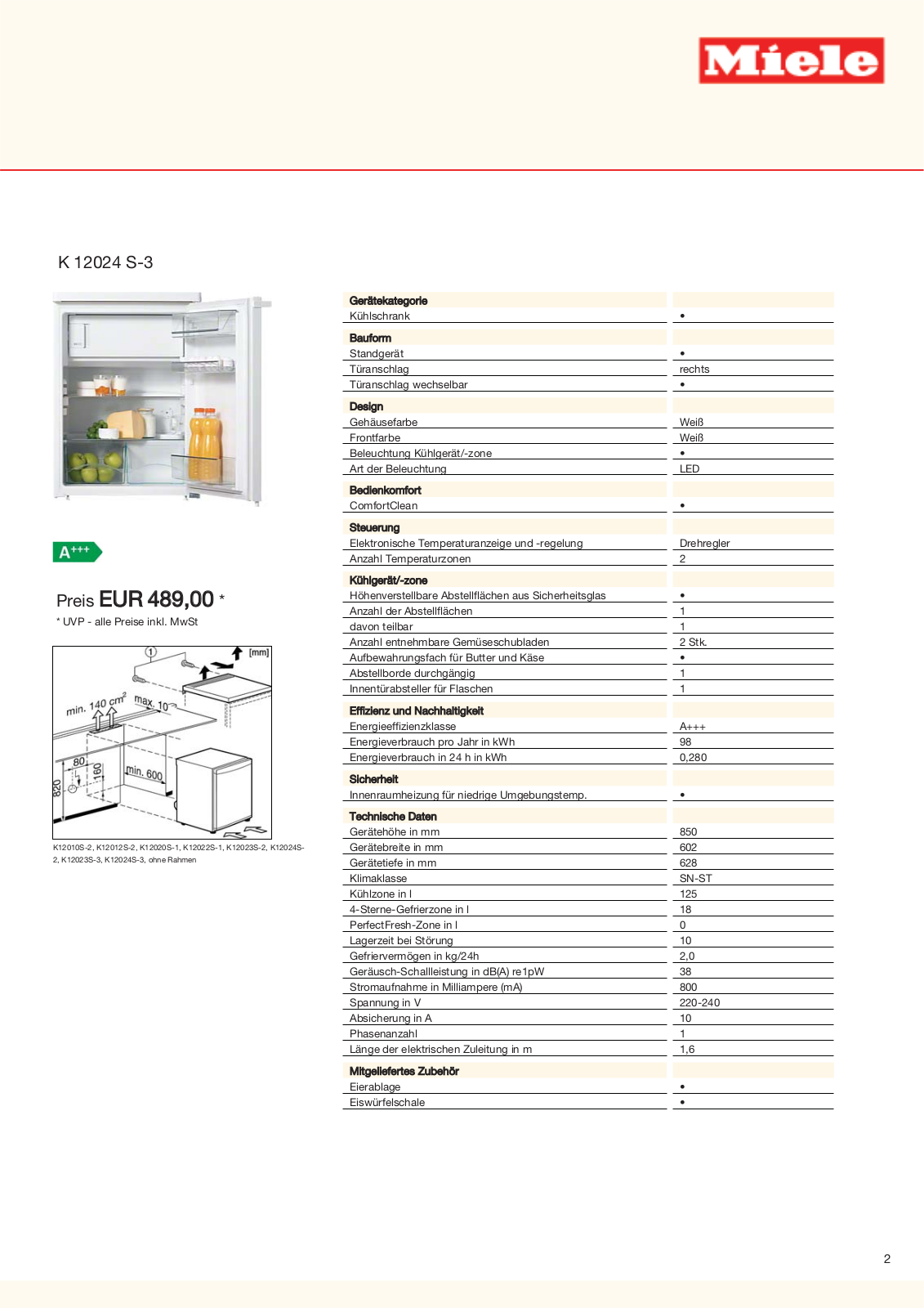 Miele K 2024S-3 operation manual