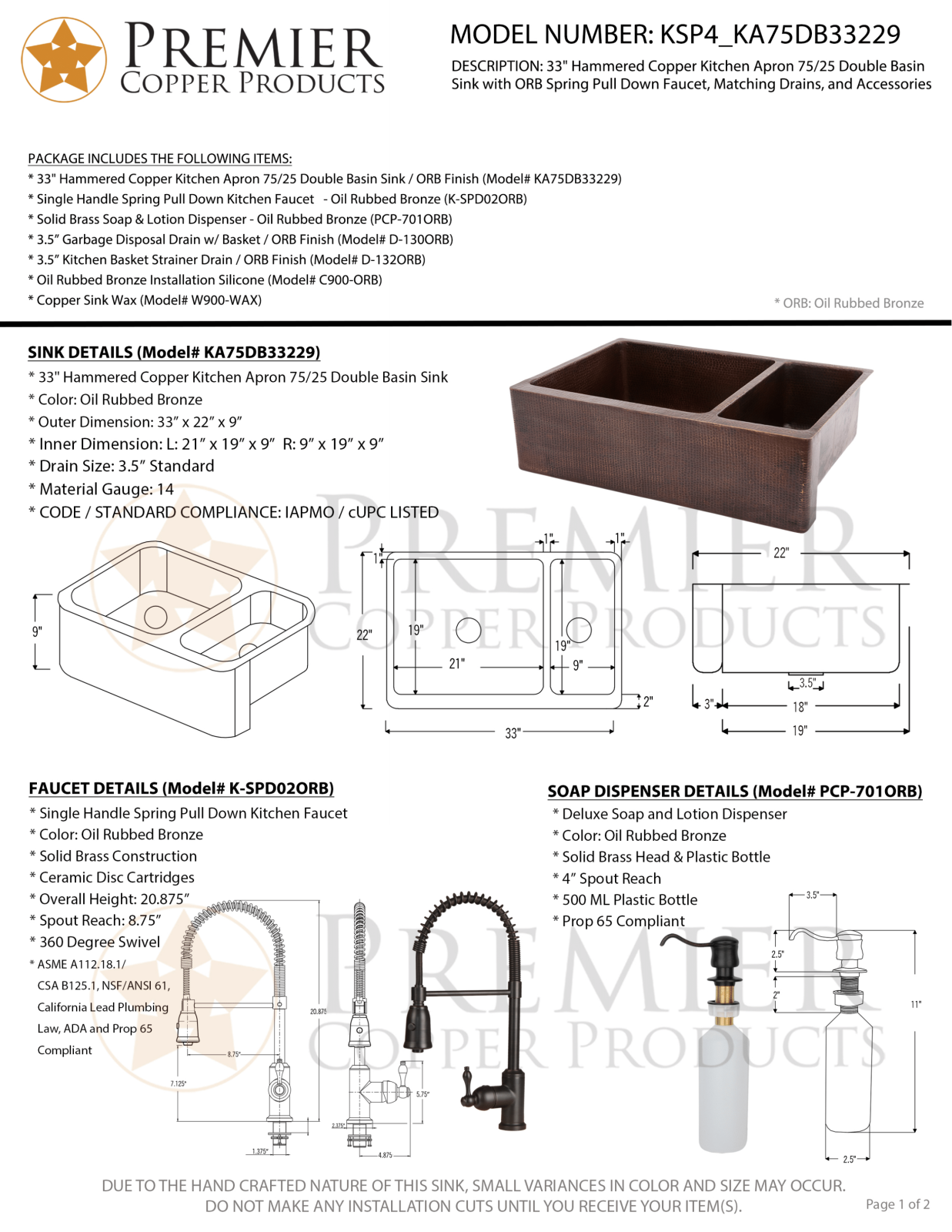 Premier Copper Products IER1665 Specifications - ManualMachine.com