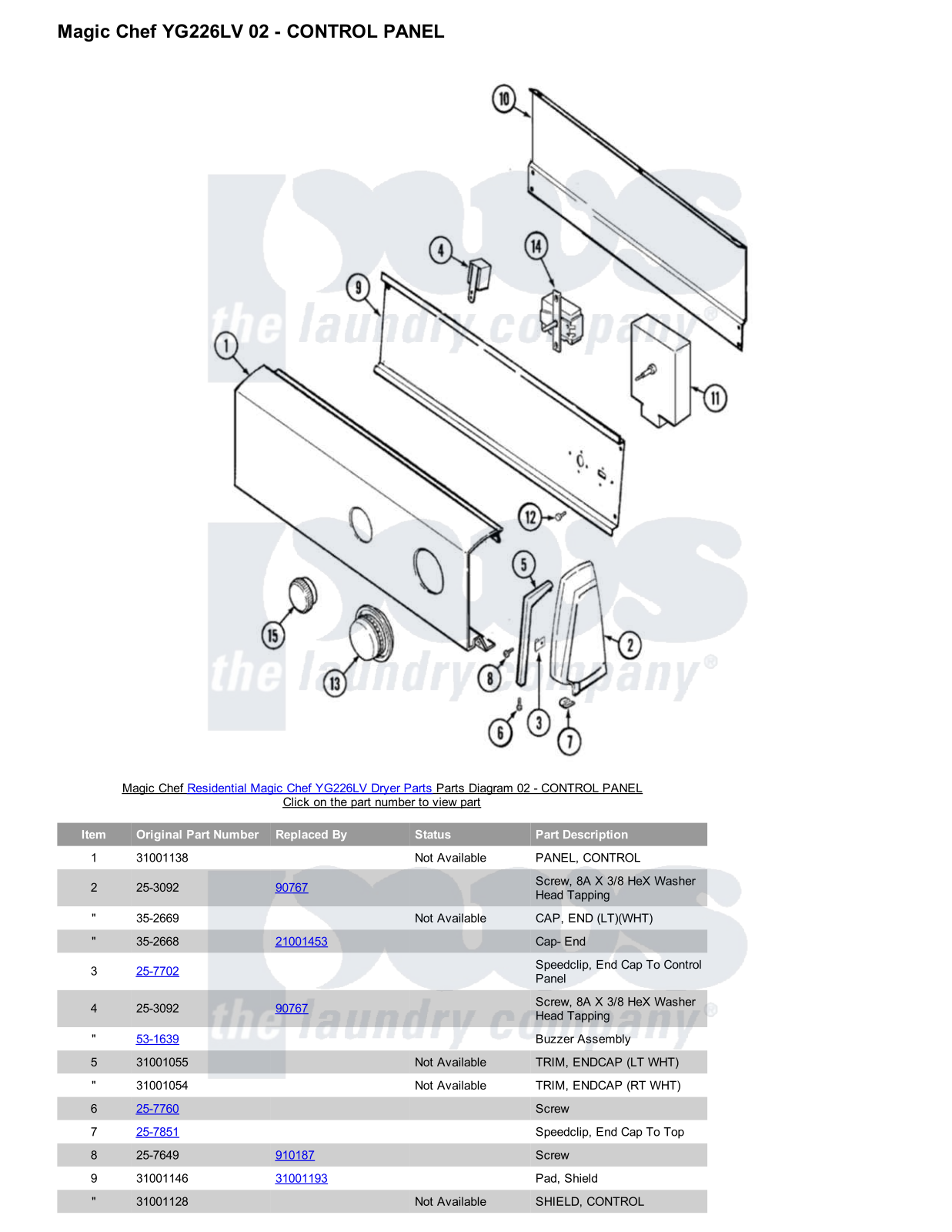 Magic Chef YG226LV Parts Diagram