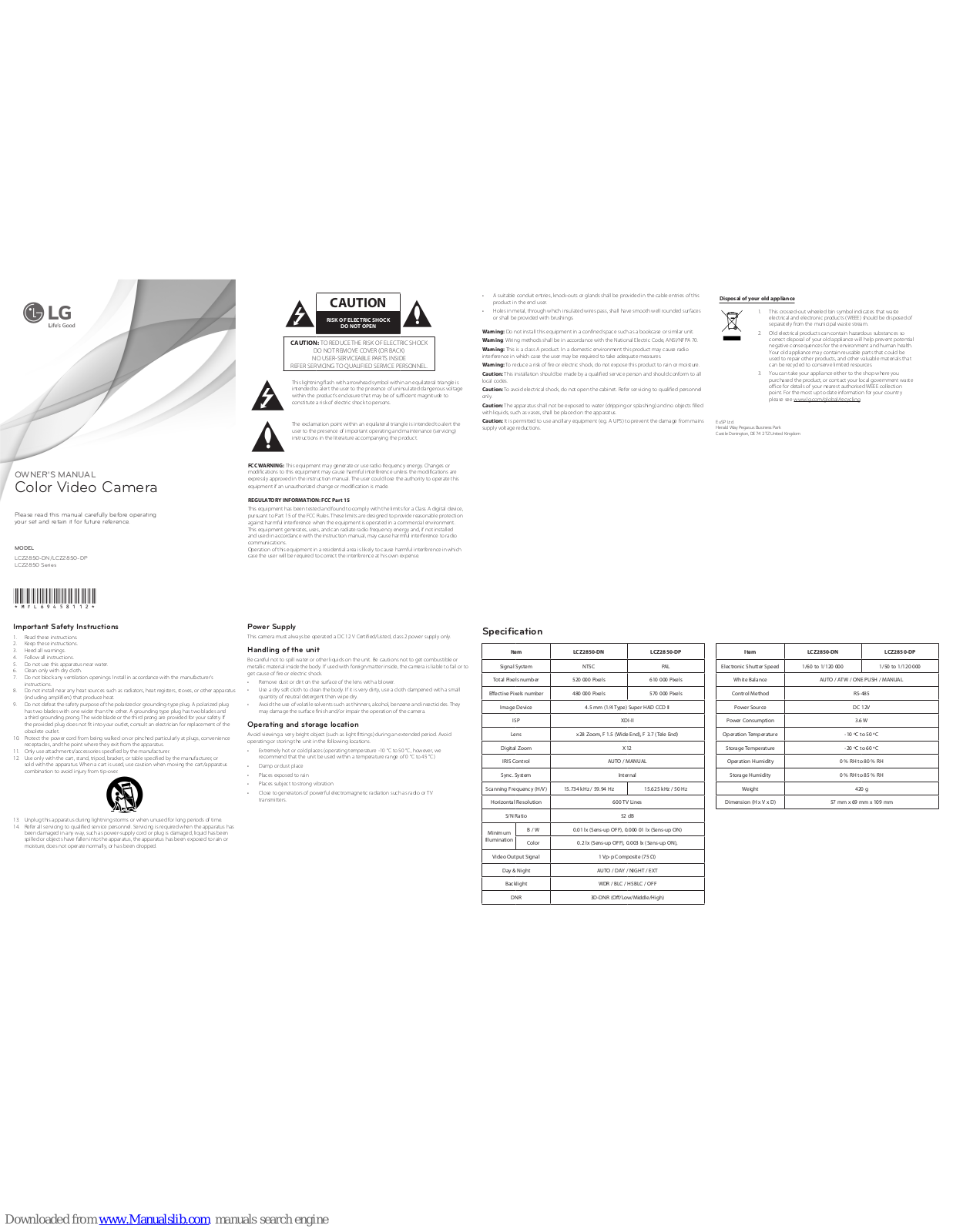 LG LCZ2850-DN, LCZ2850-DP Owner's Manual