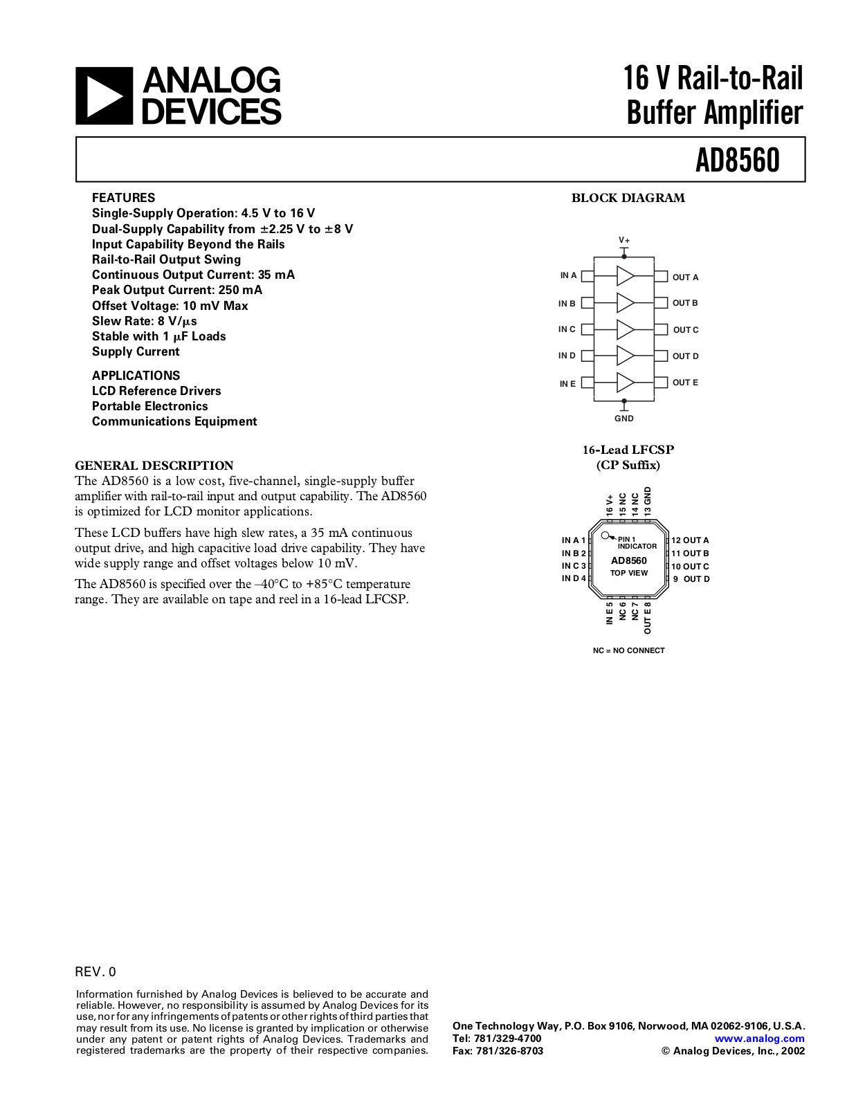 Analog Devices AD8560 Service Manual