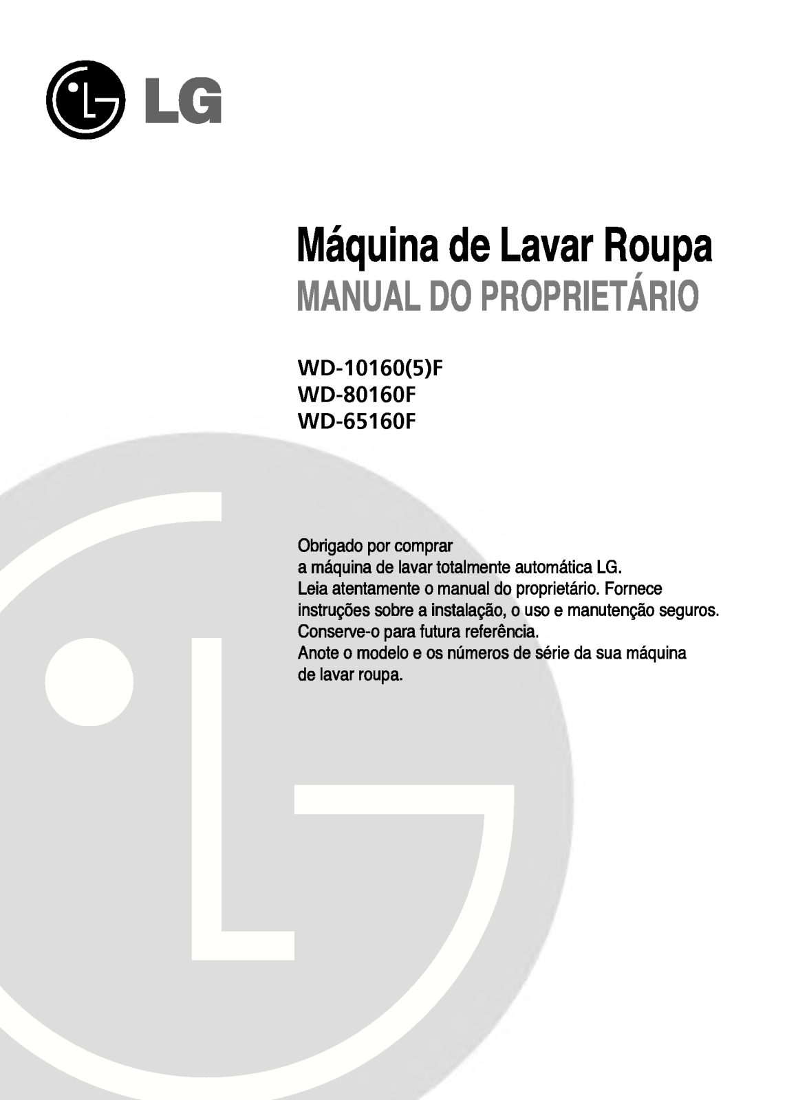 Lg WD-10160F, WD-10165F, WD-65160F User Manual