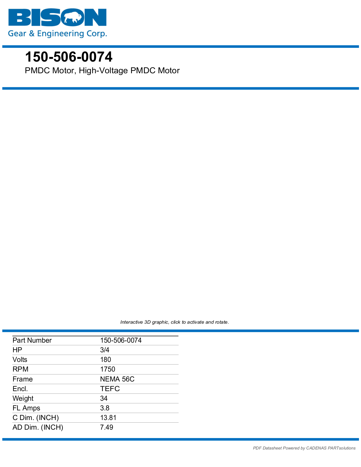 Bison Gear & Engineering 150-506-0074 Data Sheet