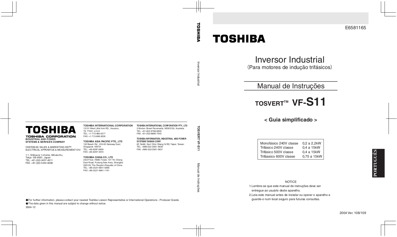 TOSHIBA VF-S11 User Manual