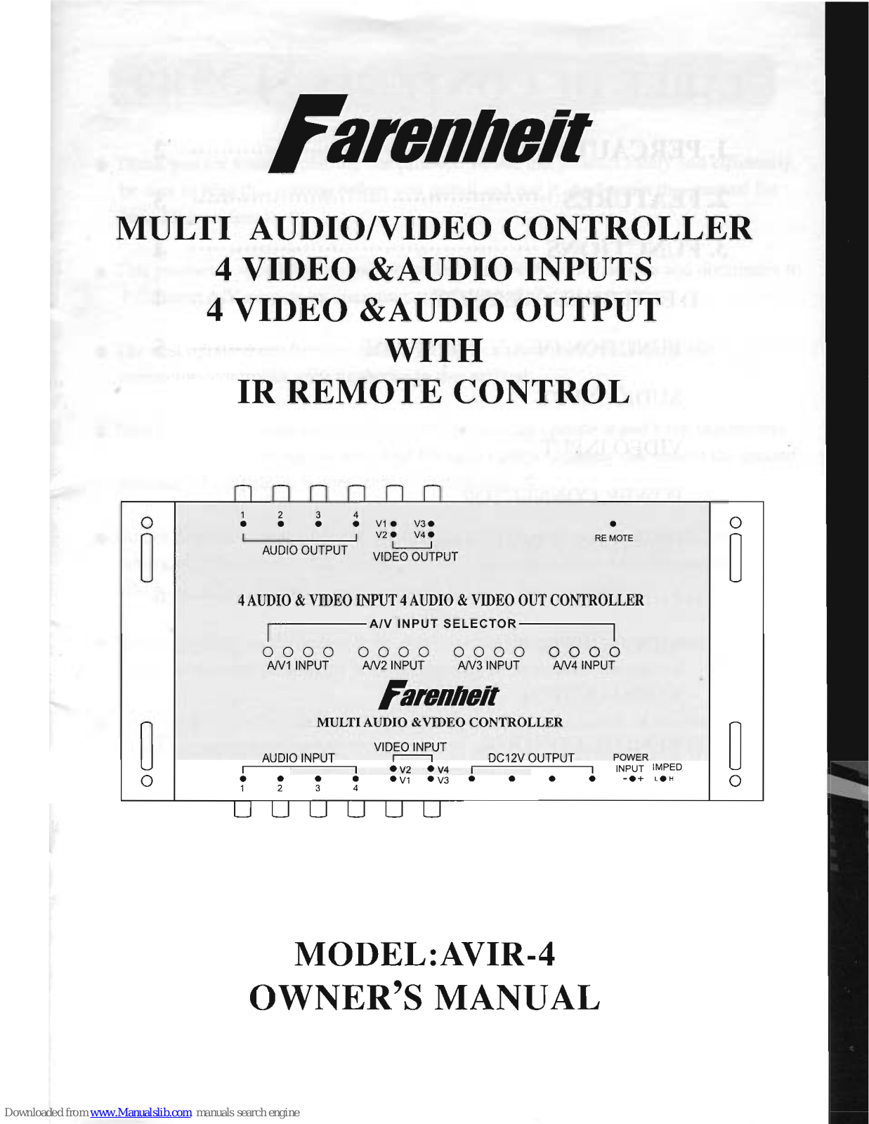 Farenheit AVIR-4 Owner's Manual