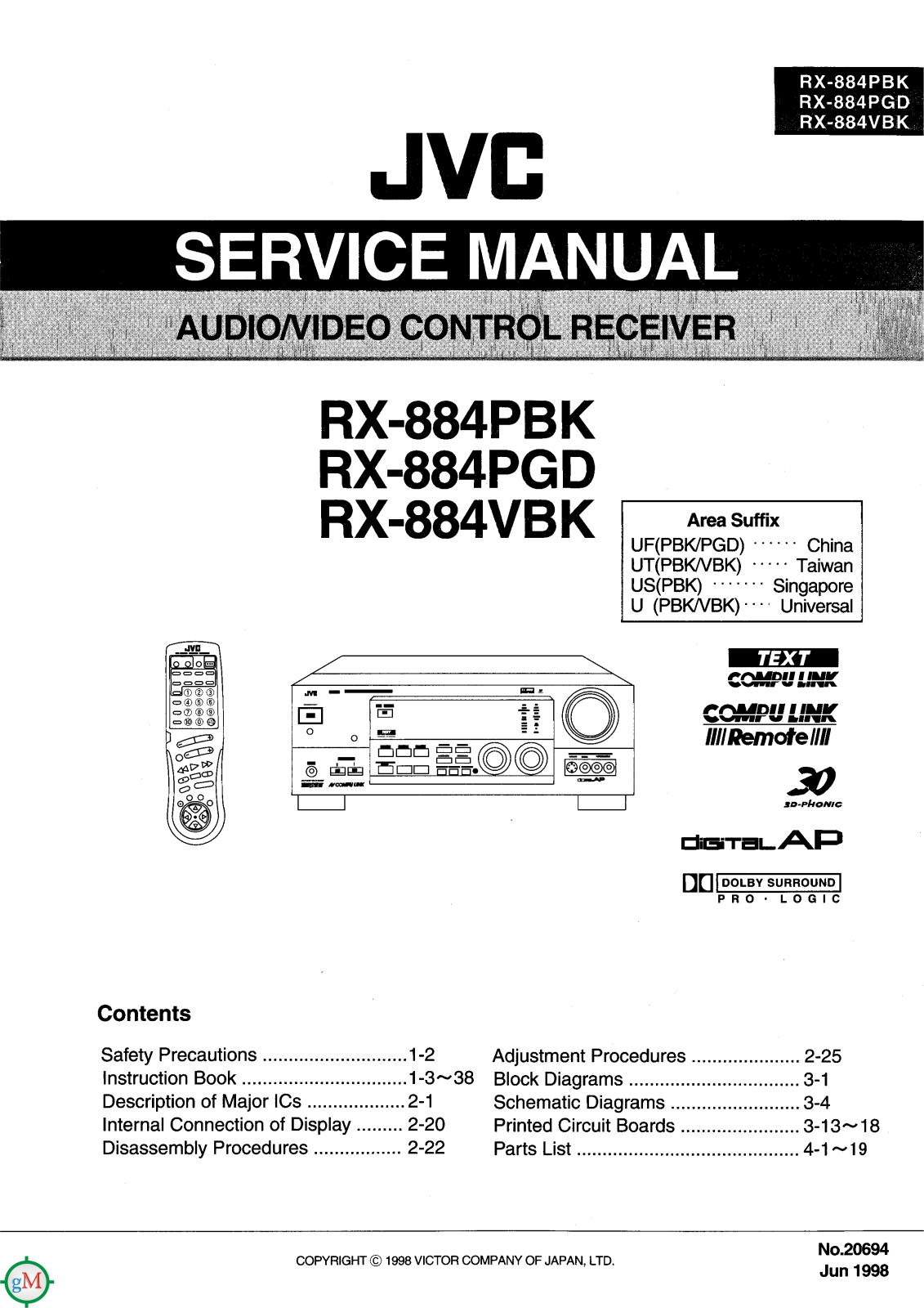 JVC RX-884-PBK, RX-884-PGD, RX-884-V Service manual