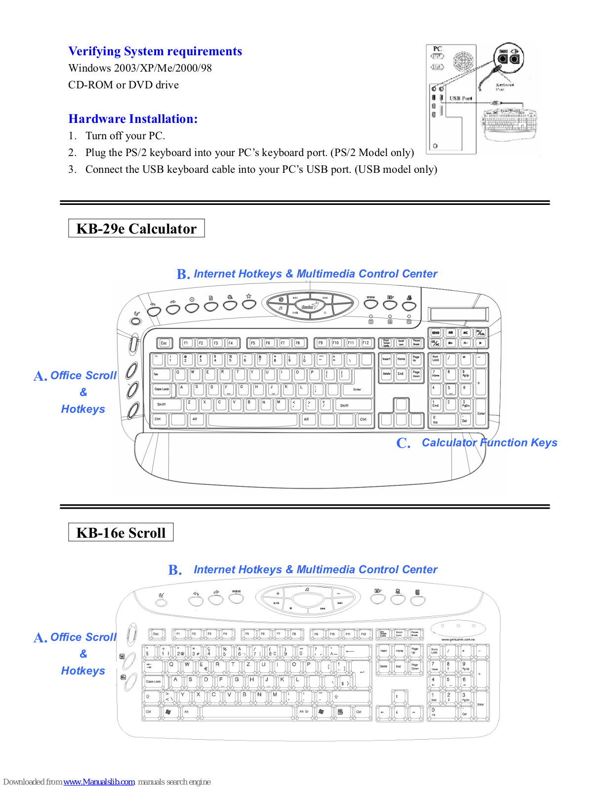 Genius KB-16 E, KB-29 E, KB-29e Calculator, KB-16e Scroll User Manual