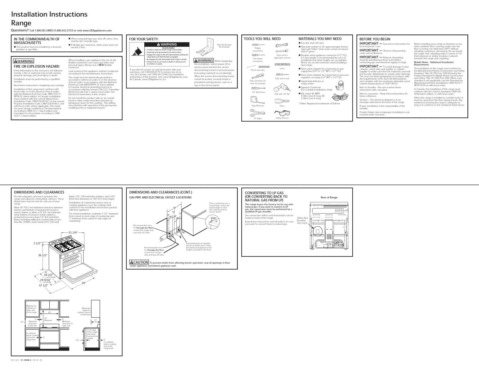 GE P2S920SEF1SS, P2S920SEF2SS, P2S920SEF3SS Installation Guide