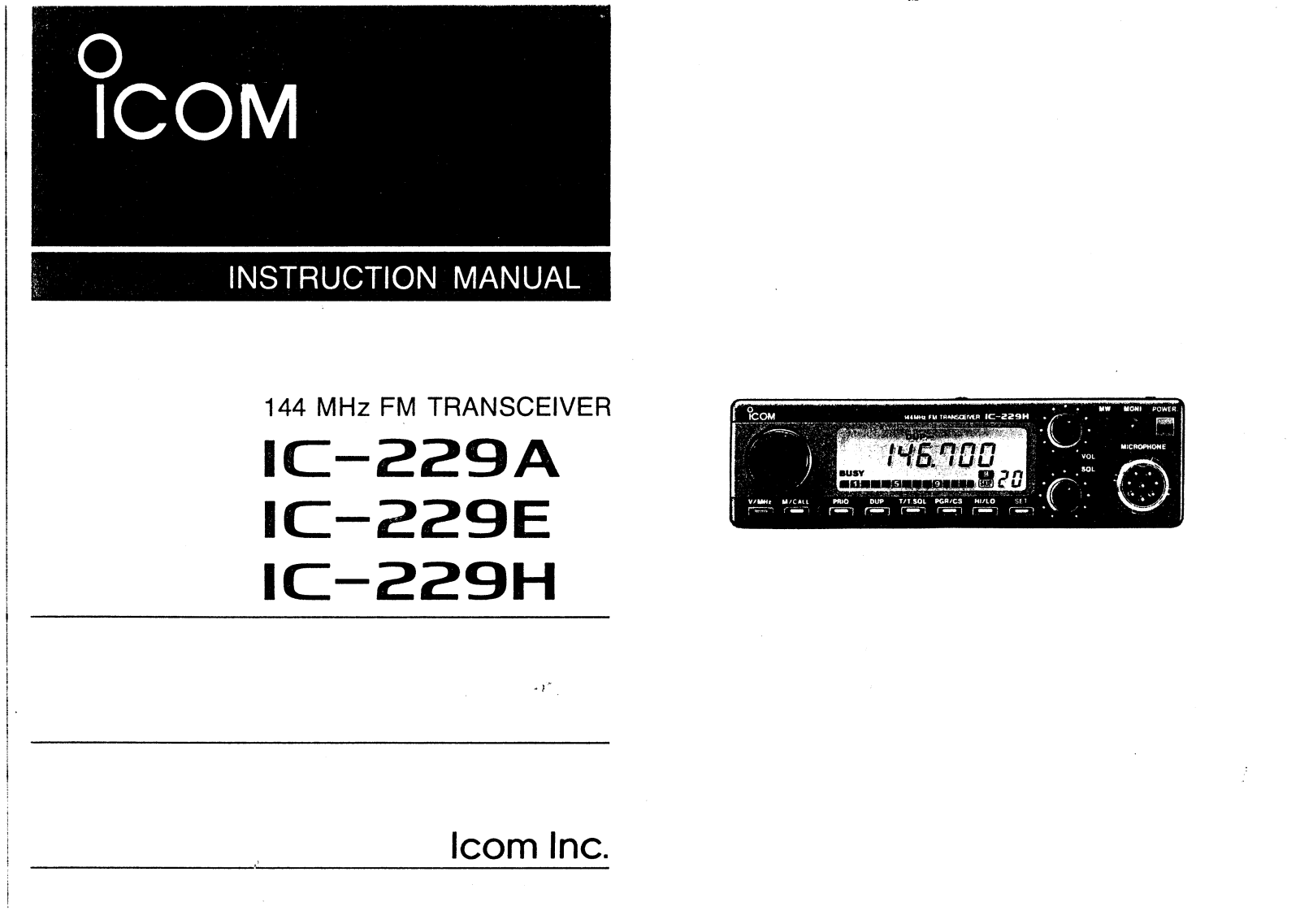 Icom IC-229A-E-H User Manual