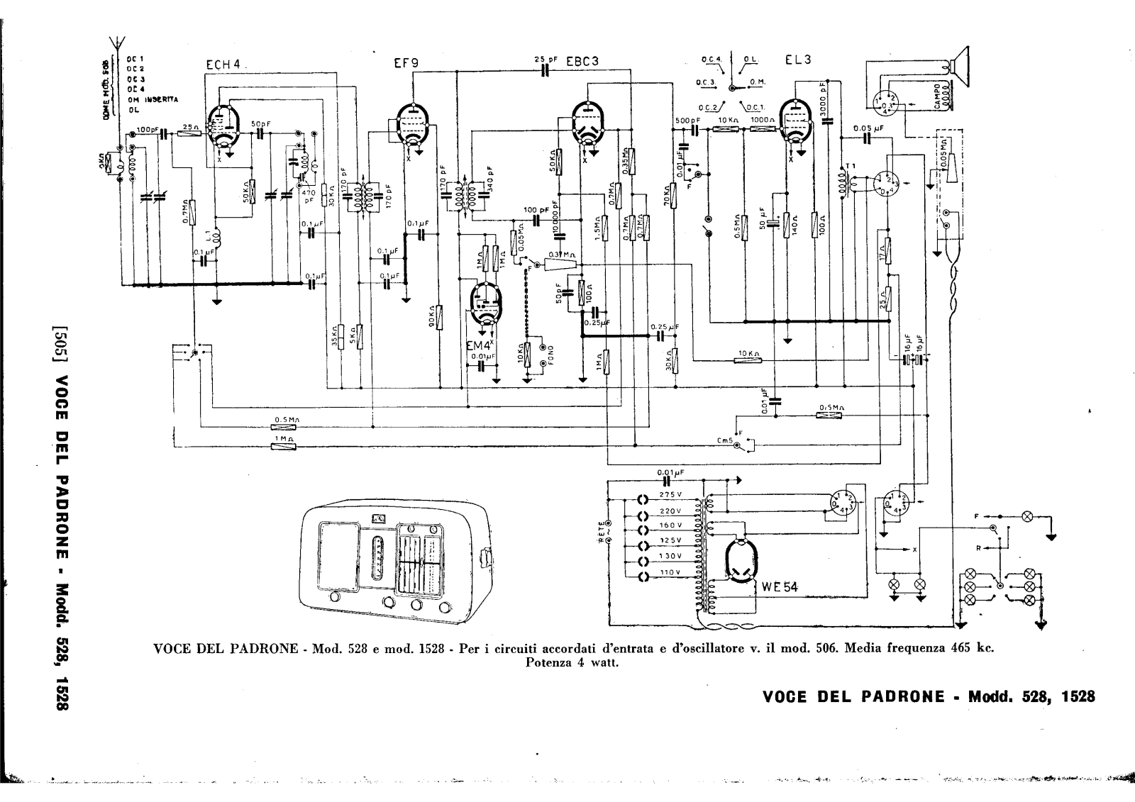 Voce Del Padrone Marconi 528, 1528 schematic