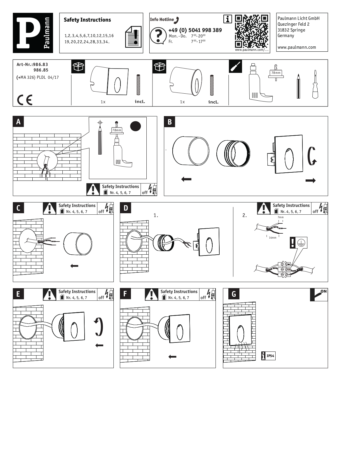 Paulmann 98683, 98685 Safety instructions - ManualMachine.com