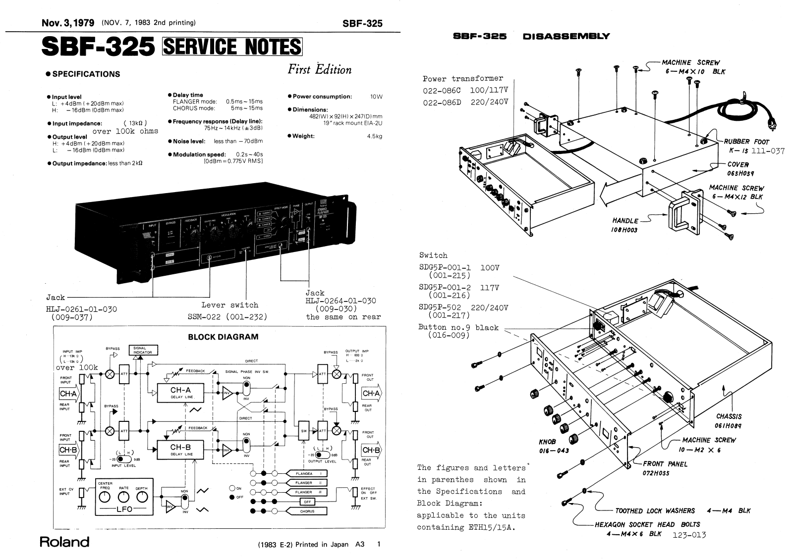 Roland SBF-325 Service Notes